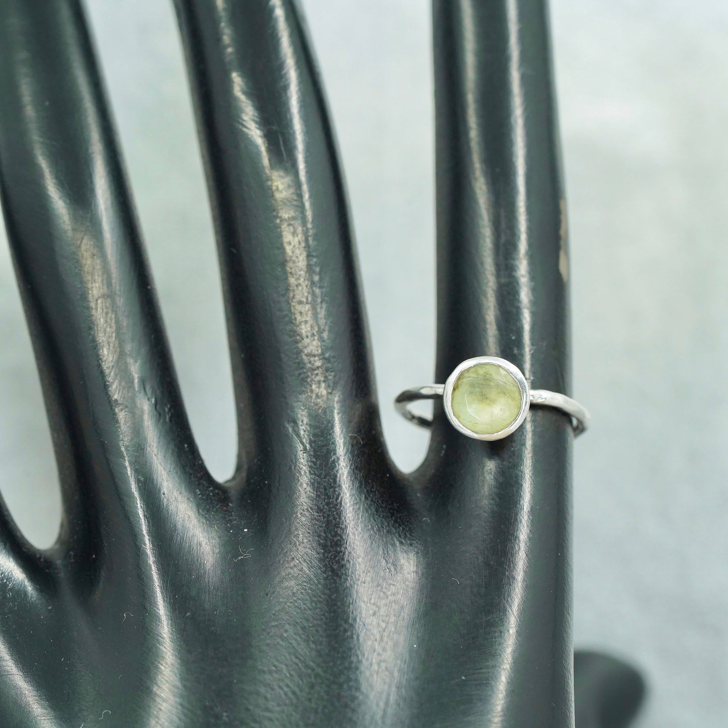 Size 6, vintage Sterling 925 silver handmade stackable ring with prehnite
