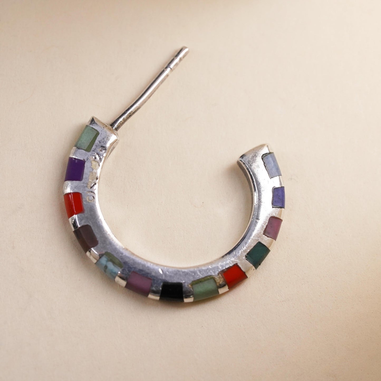 southwestern single earring. Sterling 925 silver huggie stud with turquoise