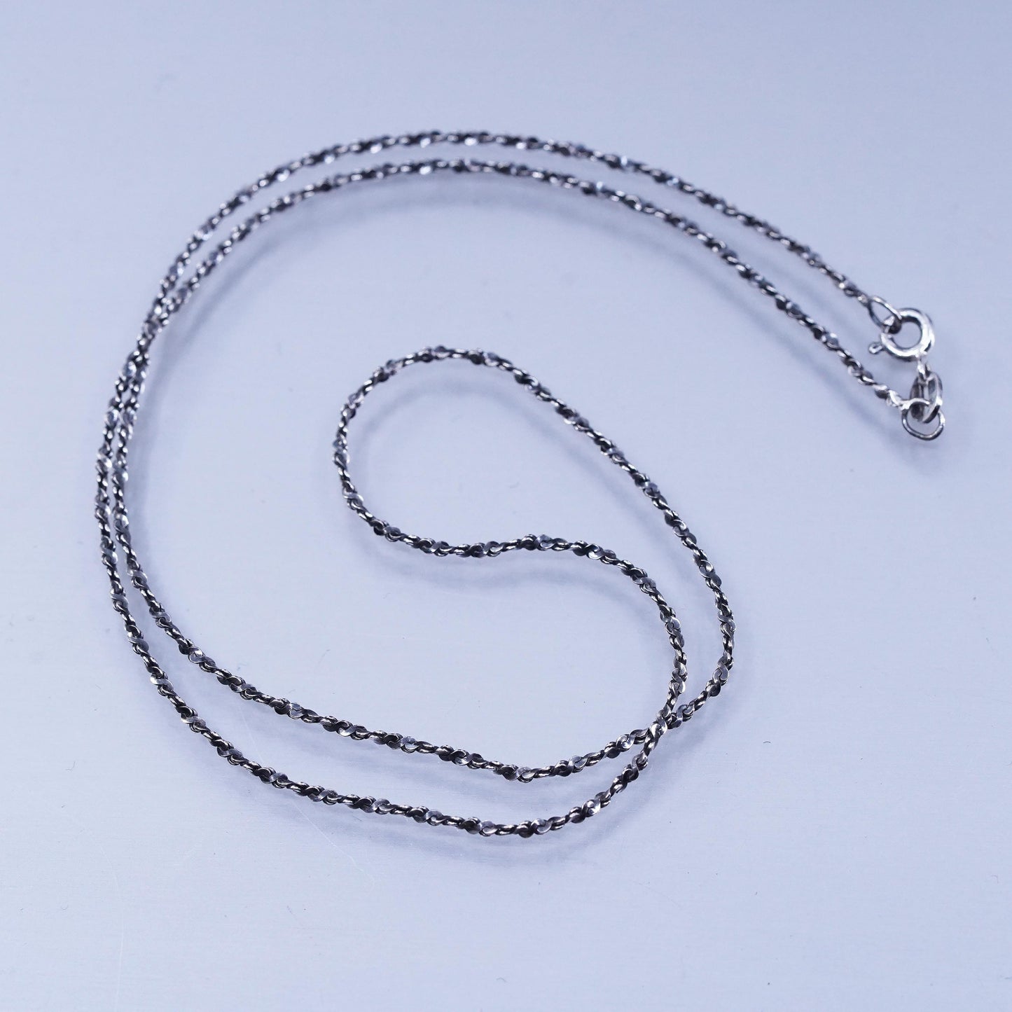 18” 1mm, vintage Italy Sterling 925 silver twisted s link chain necklace