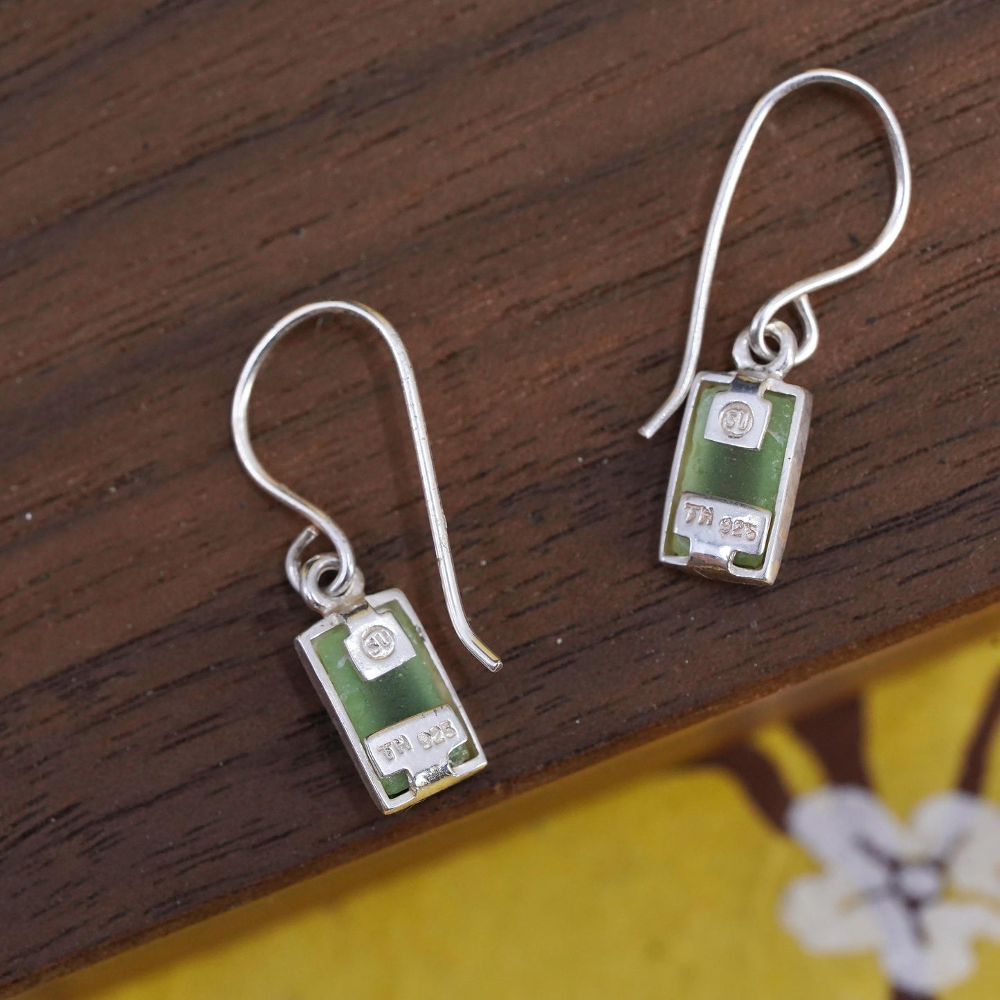 Vintage Sterling 925 silver handmade earrings with green jade