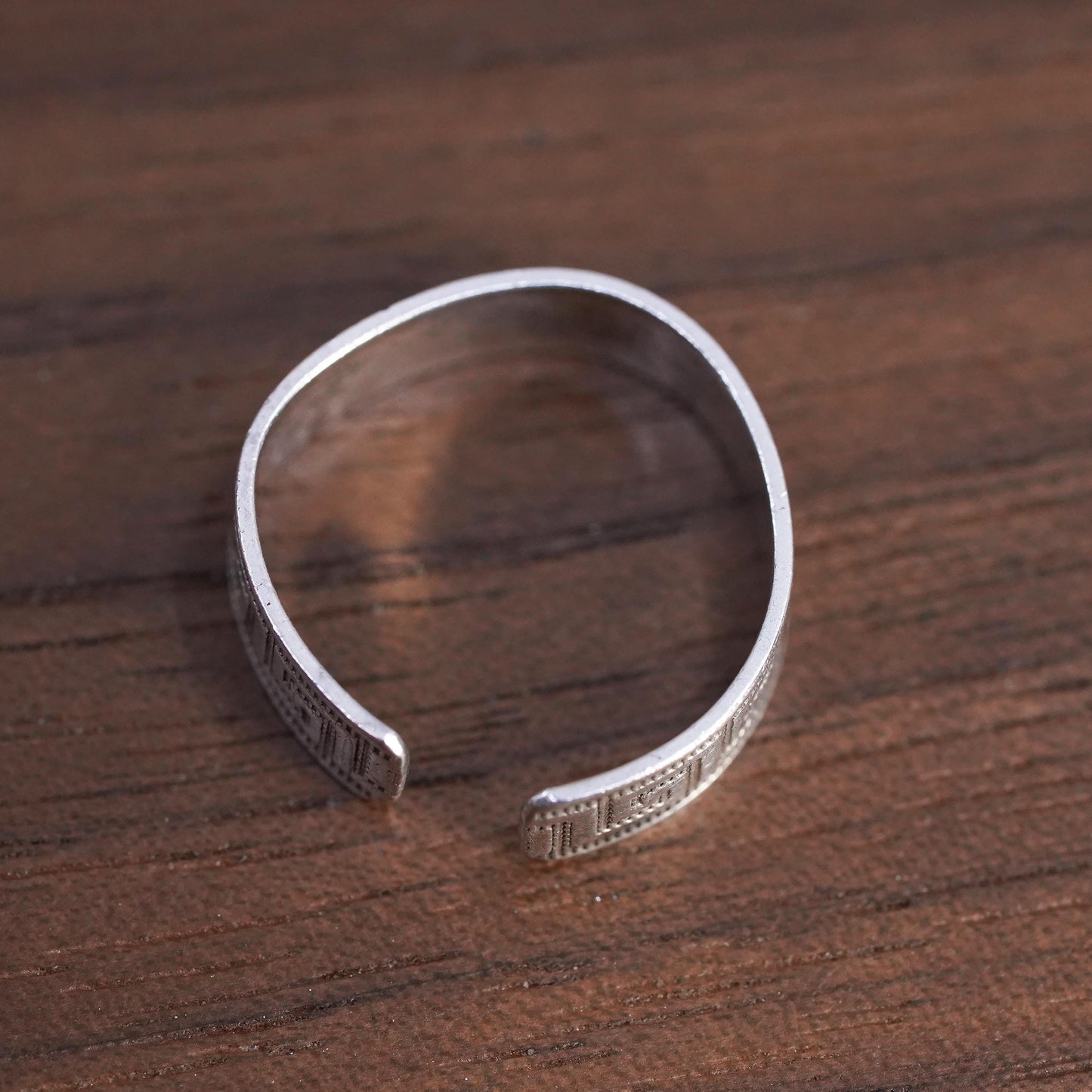 Size 3, Sterling silver handmade ring, 925 Greek key textured band, open end