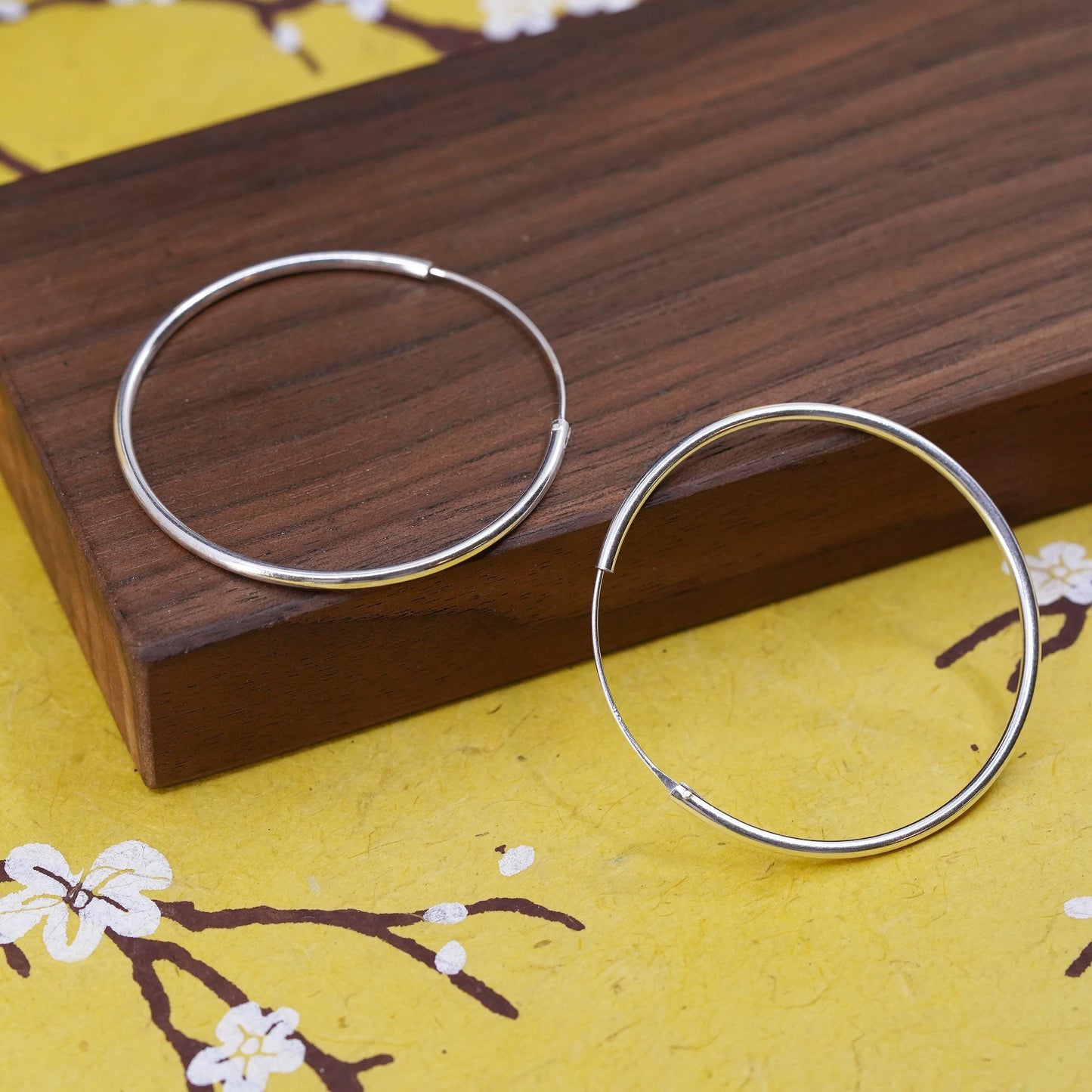 1.75", vintage Sterling silver handmade earrings, 925 silver hoops