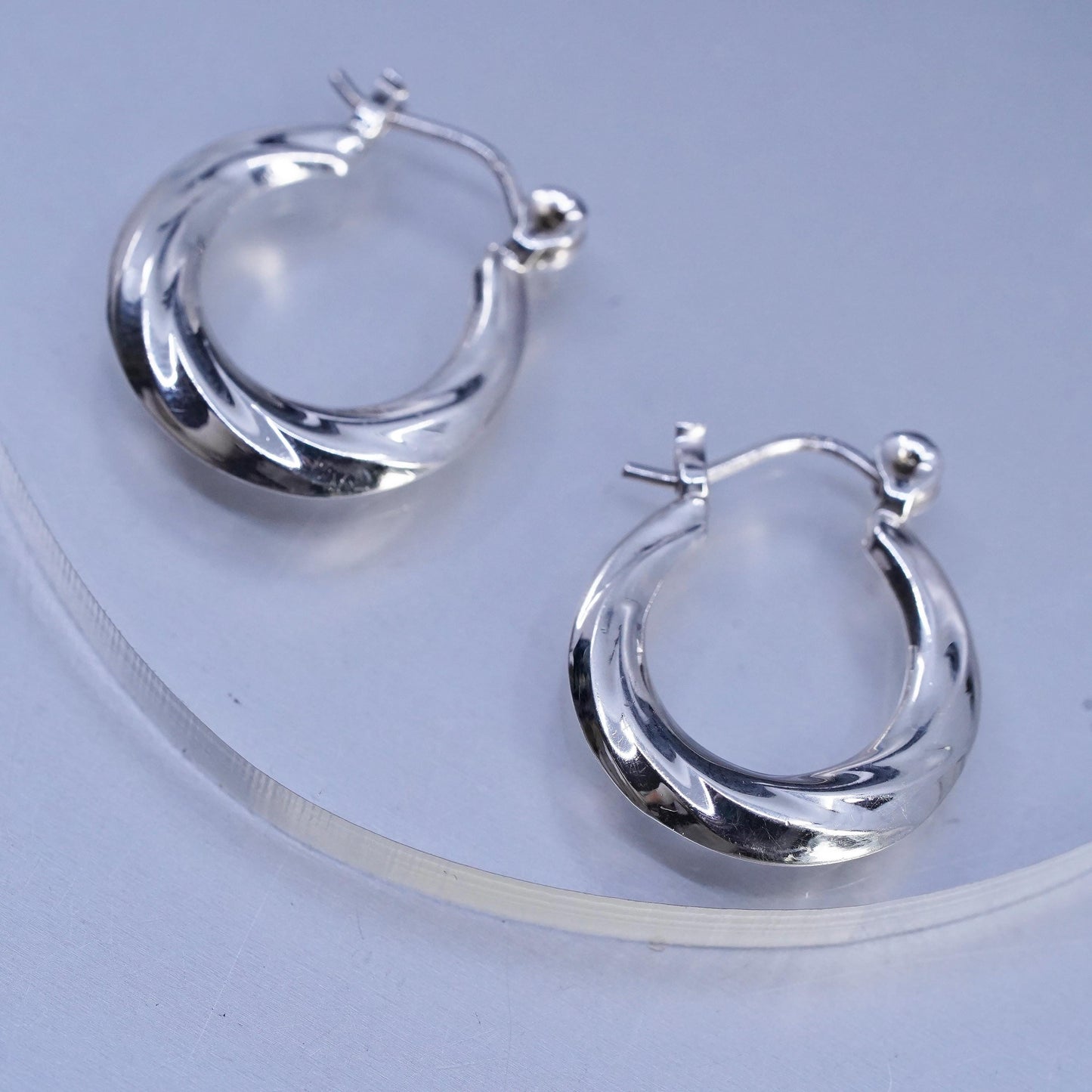 0.75", vintage Sterling silver handmade earrings, 925 puffy hoops