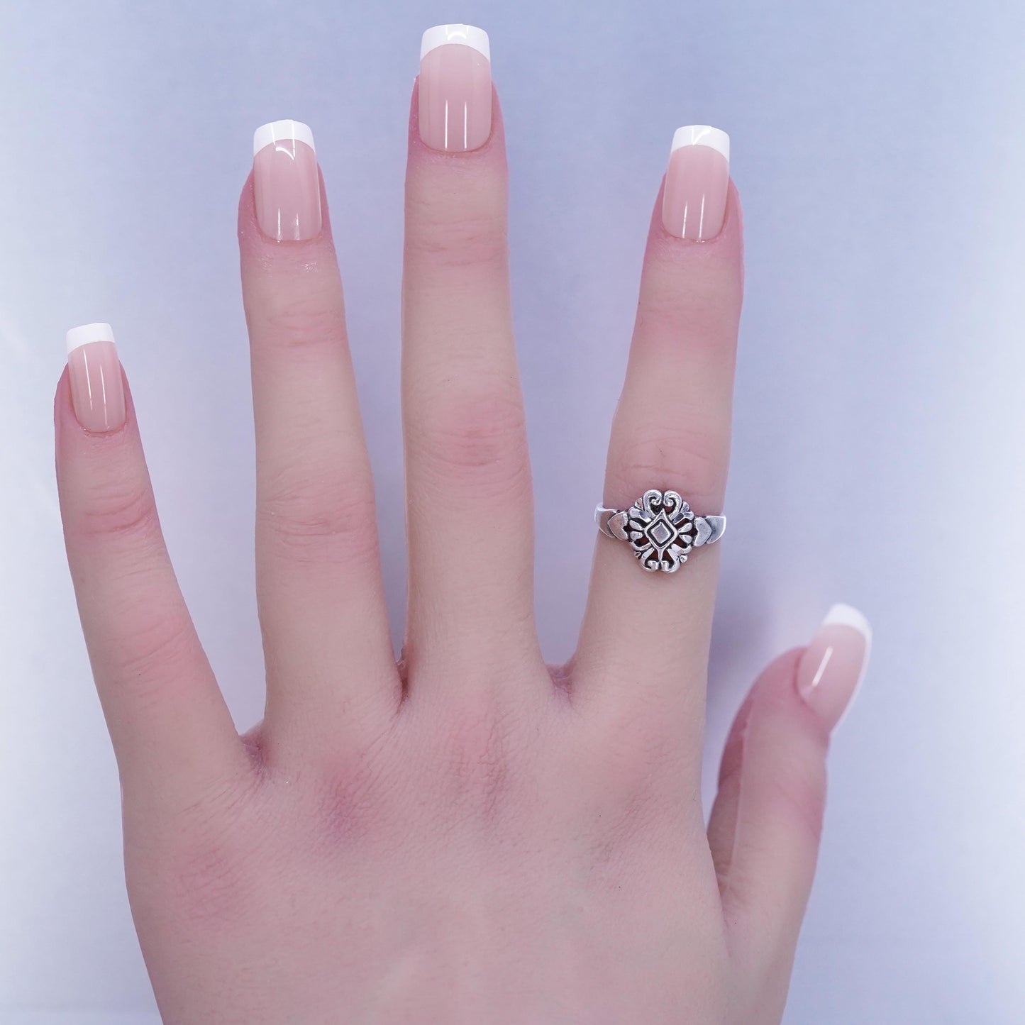 Size 5, vintage Sterling 925 silver handmade filigree ring