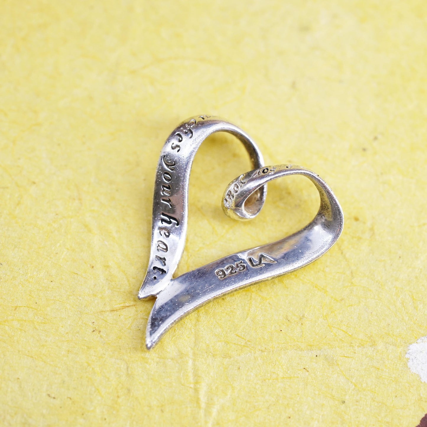 Vintage Sterling silver handmade quote pendant, 925 heart