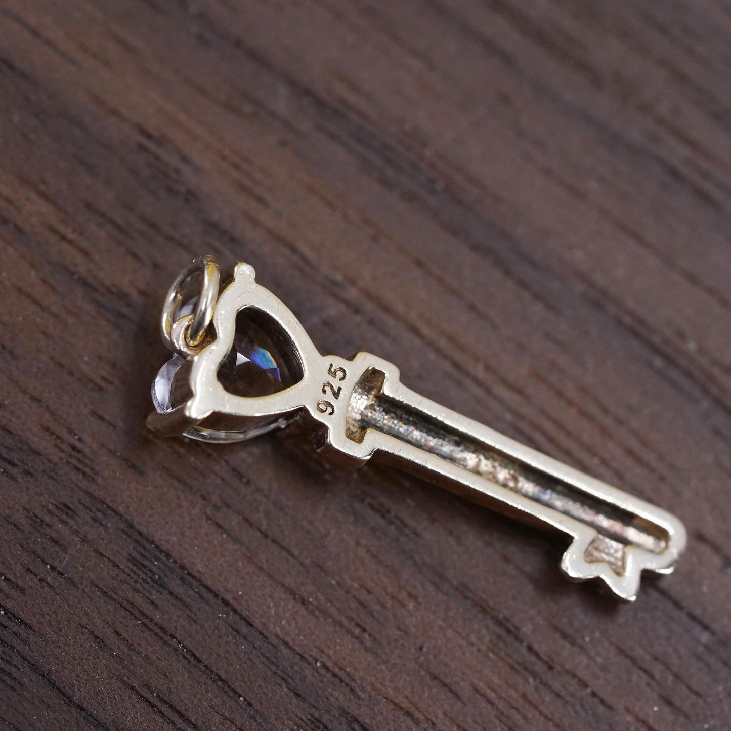 vermeil gold Sterling silver pendant, 925 heart shaped key cz engraved Micki