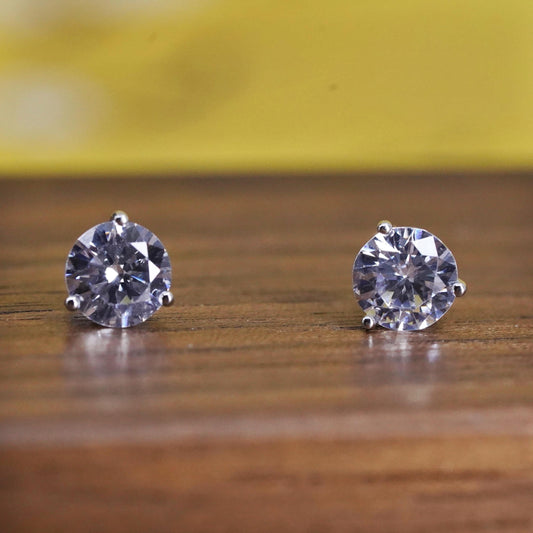 5mm, Sterling silver clear round crystal studs, cz earrings