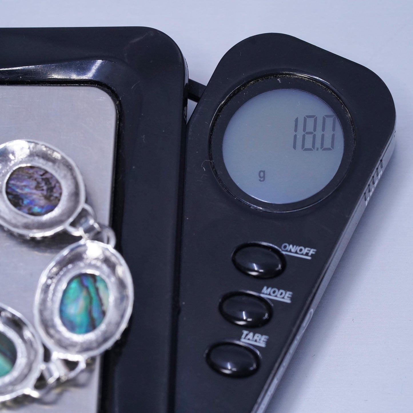 7.75”, Sterling 925 silver handmade bracelet with abalone and toggle closure