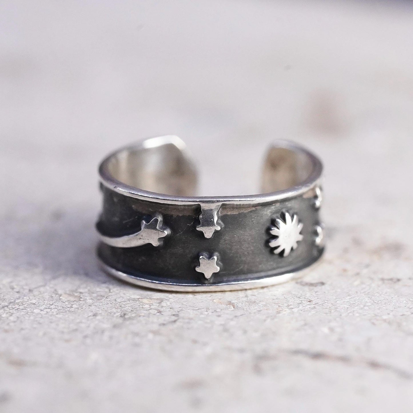 Vintage Sterling Silver handmade single earring. 925 shooting star moon earcuff