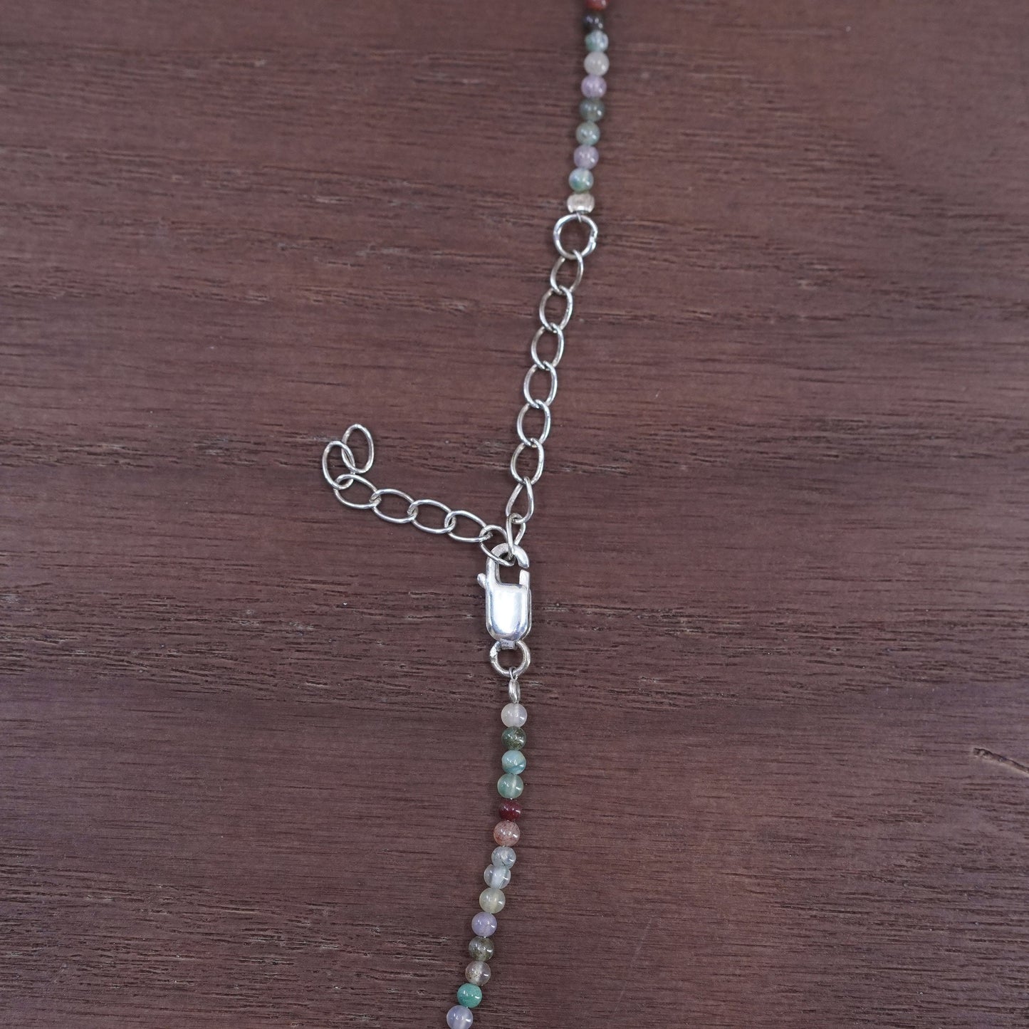 18+2”, Sterling silver 925 handmade necklace, beads chain teardrop jade pendant
