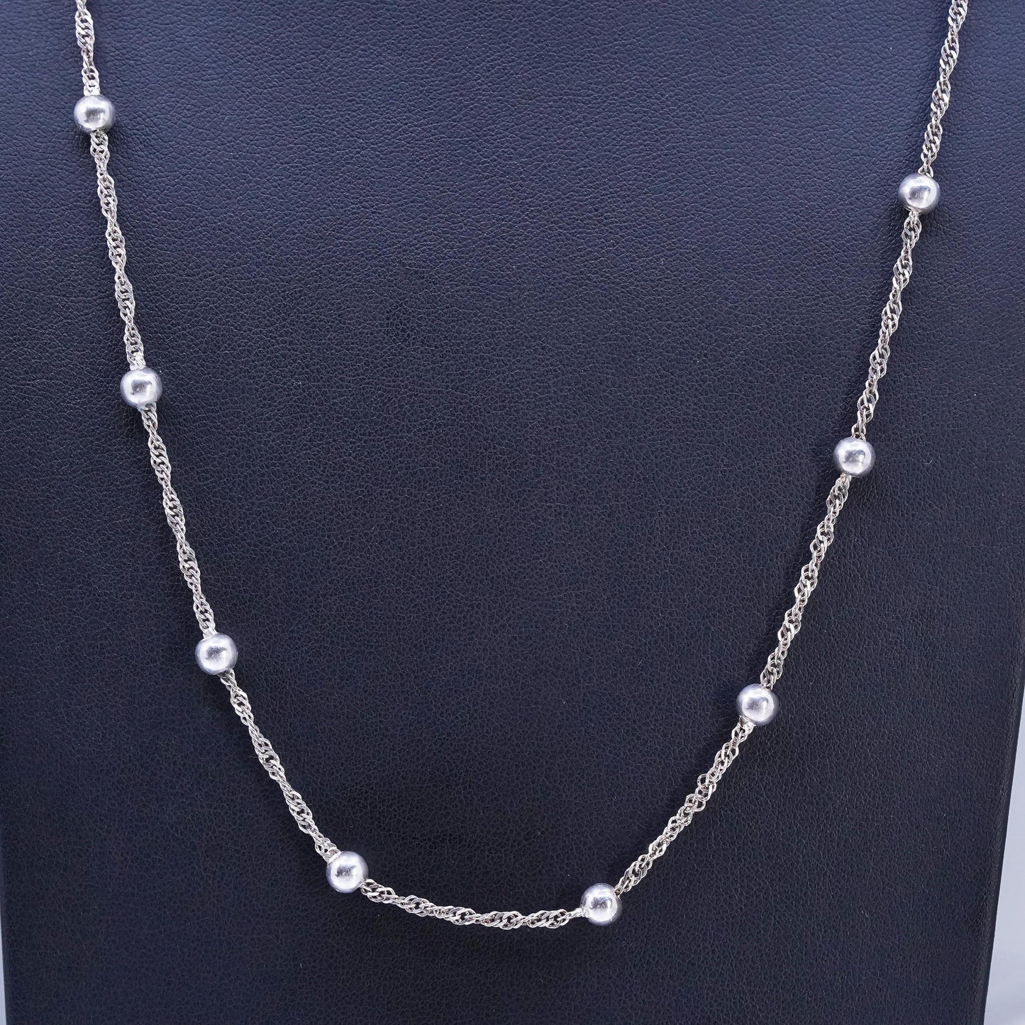 24", Italian Sterling 925 silver handmade twisted curb chain necklace 4mm beads