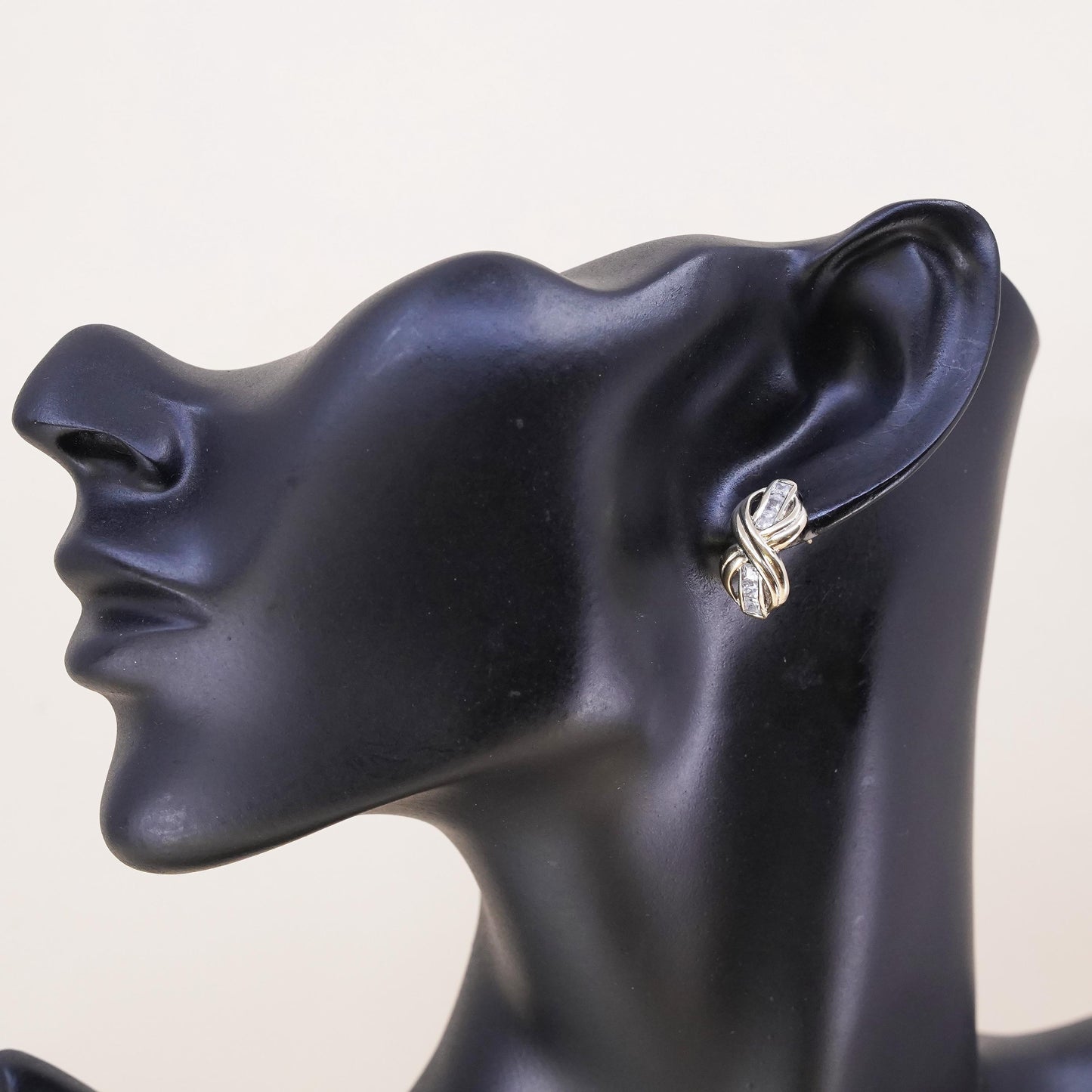 Vintage vermeil gold over Sterling 925 silver stud with cz, single earring