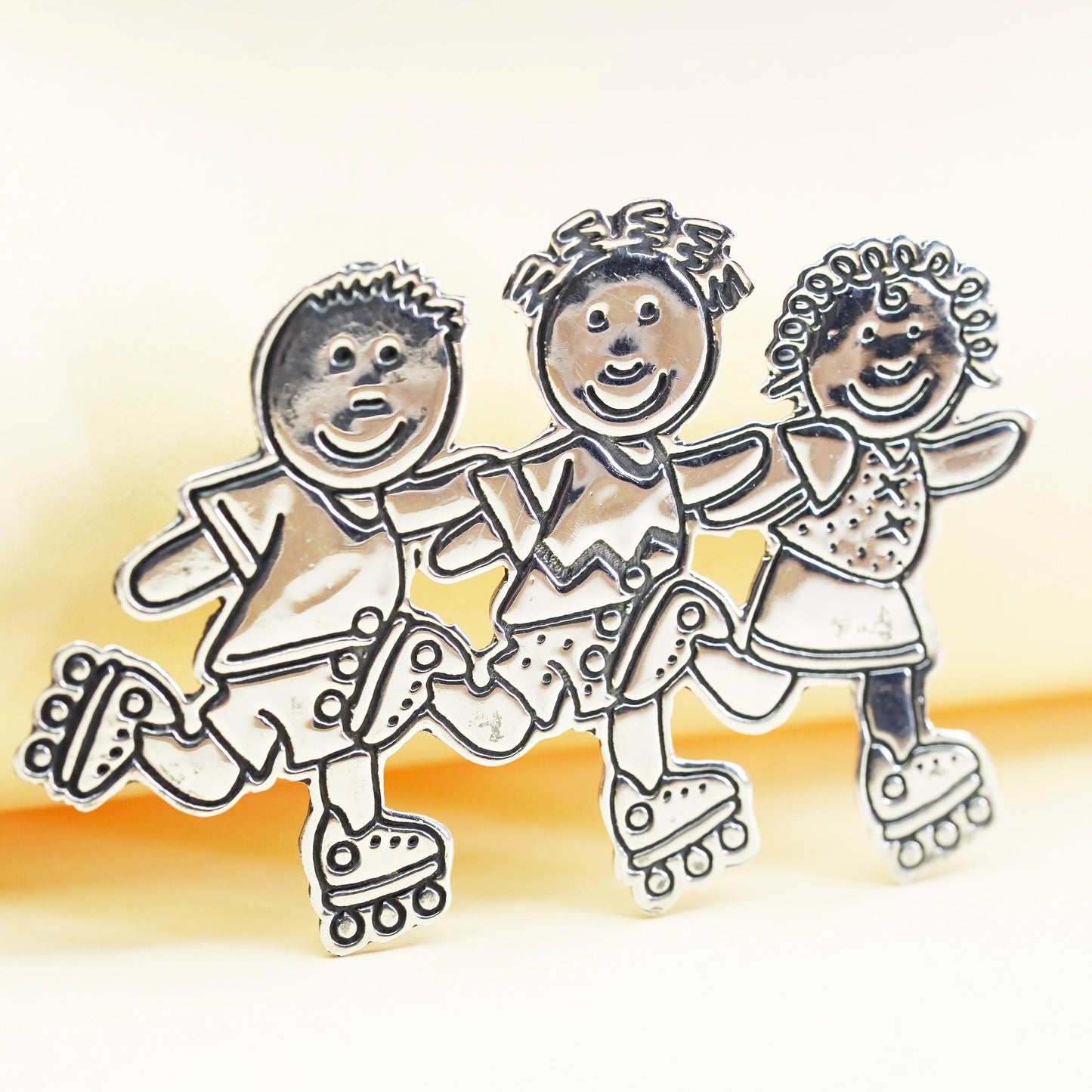 Antique Mexican sterling silver handmade brooch, 925 Save the Children hearts
