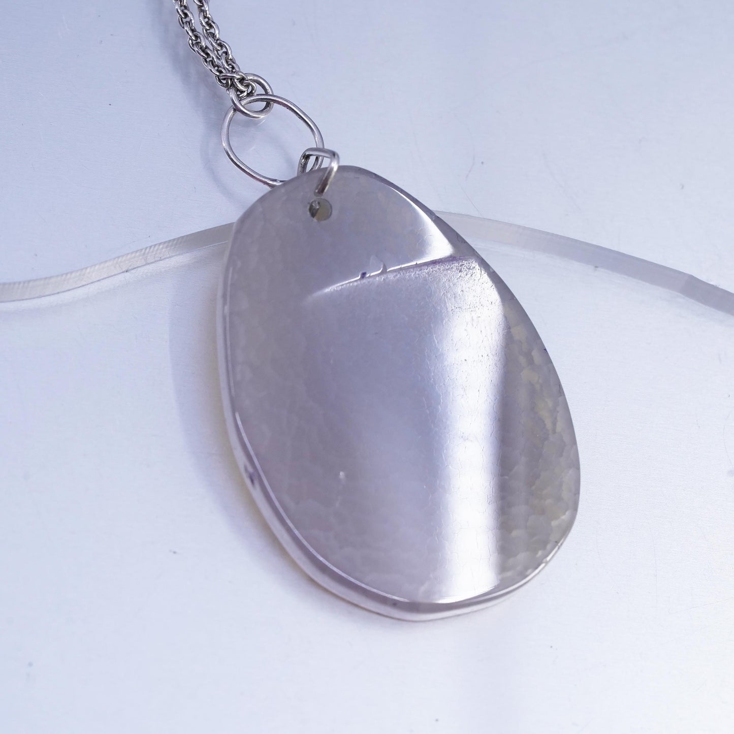 18+2", vintage Sterling 925 silver circle chain necklace teardrop agate pendant