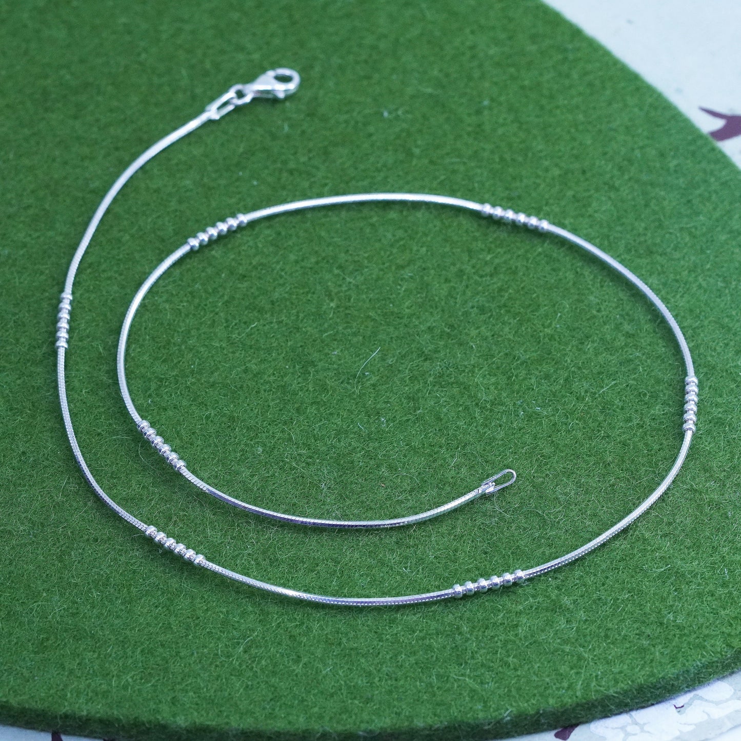 16", 1mm, Vintage sterling silver snake chain with beads, Italy 925 necklace