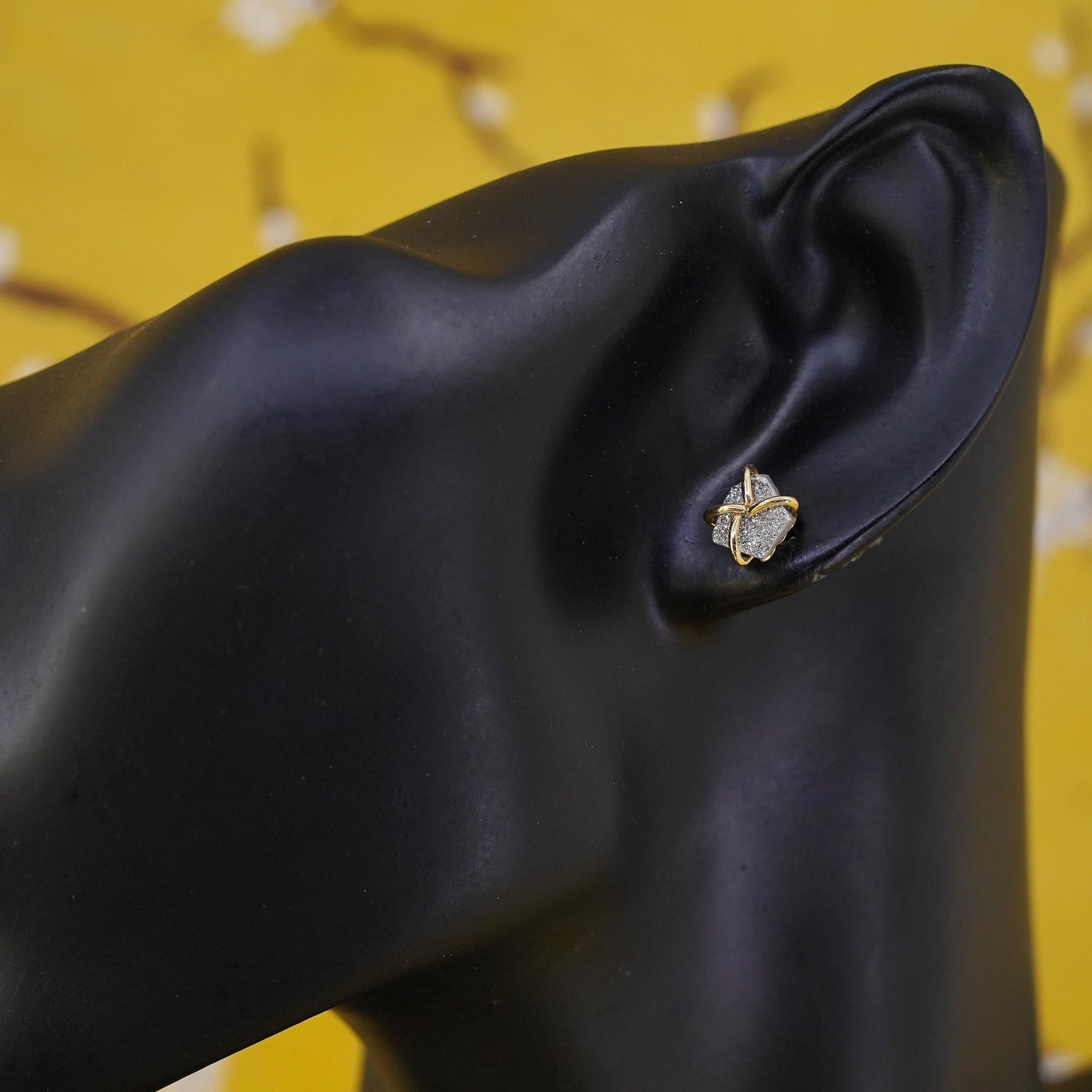 Vermeil gold over Sterling silver natural druzy agate studs, earrings
