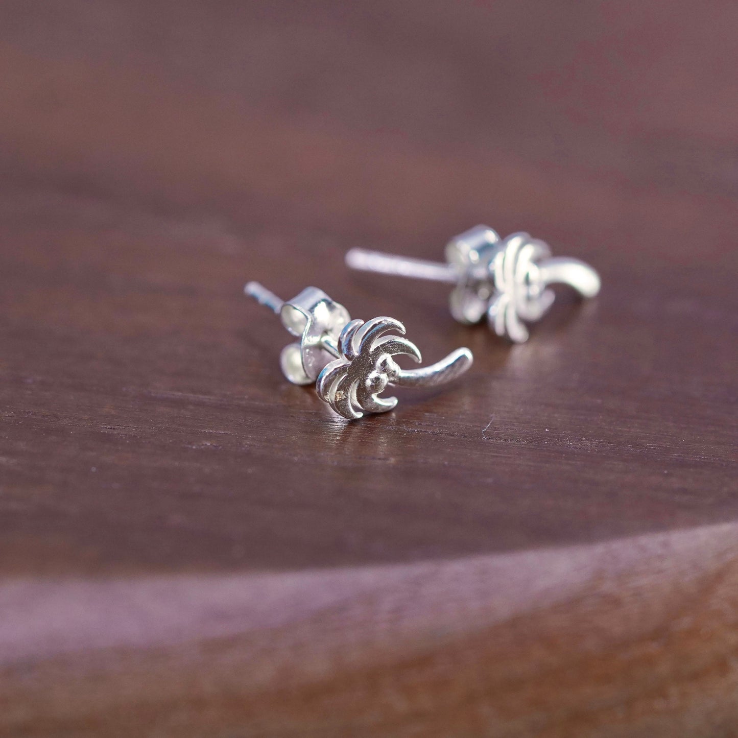 vintage Sterling silver handmade earrings, 925 palm tree studs