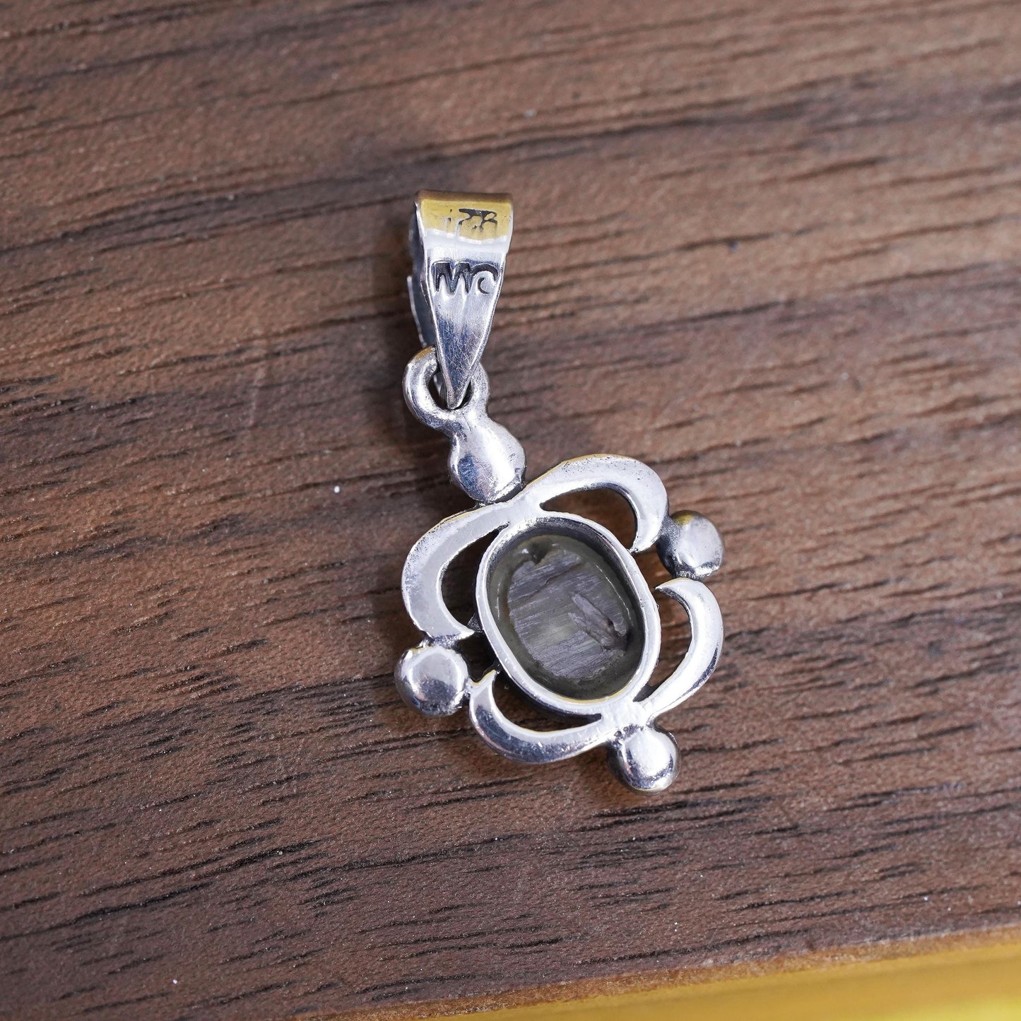 Vintage Sterling 925 silver handmade pendant with abalone inlay