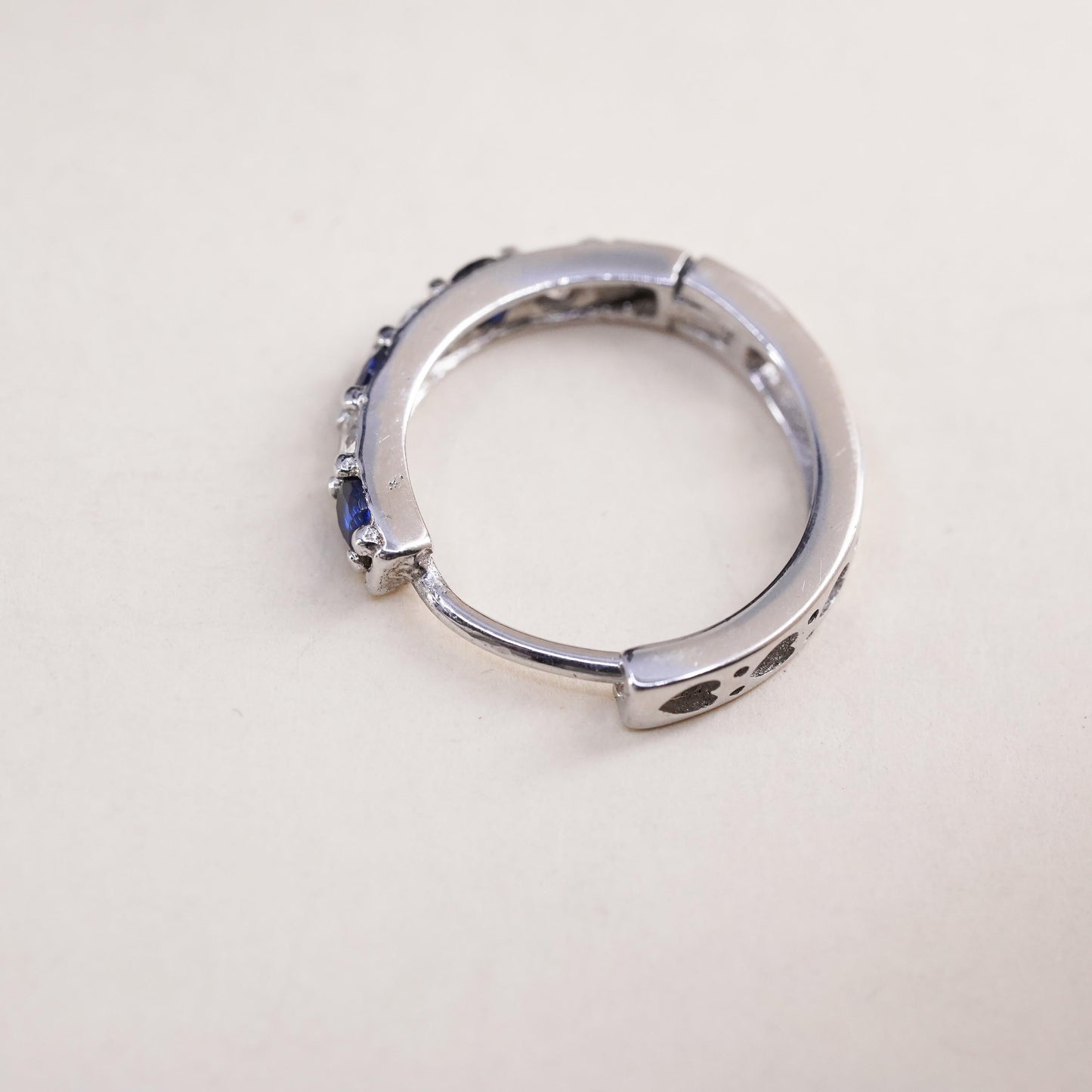 0.75”, sterling silver single earring, 925 huggie hoop with sapphire and cz