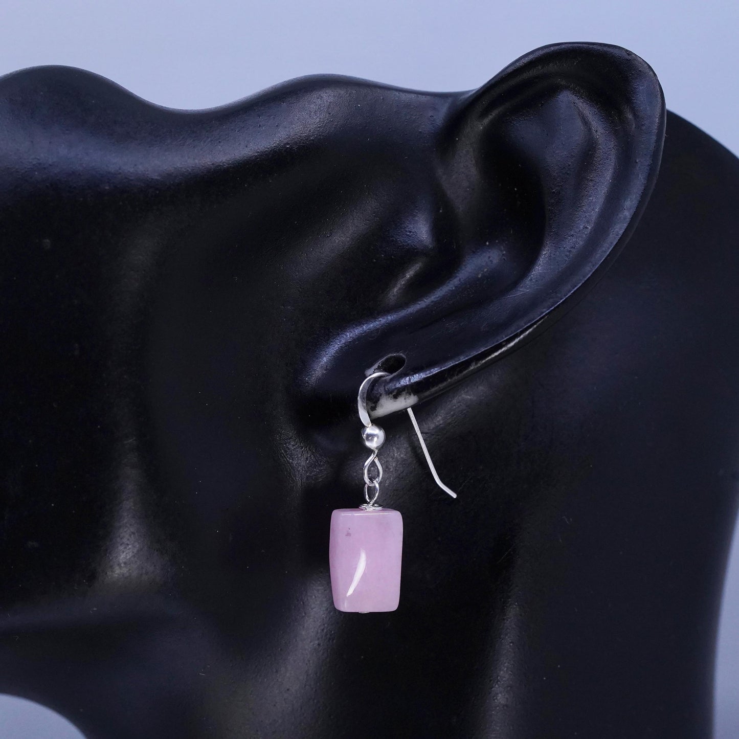 Vintage Sterling 925 silver handmade earrings with pink rose quartz