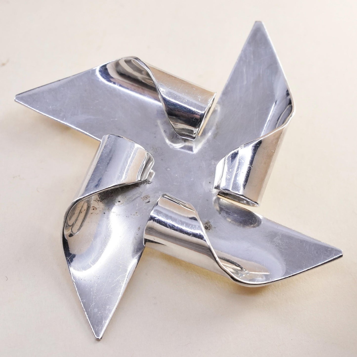 Vintage sterling silver handmade brooch, 925 silver pinwheel, minimalist