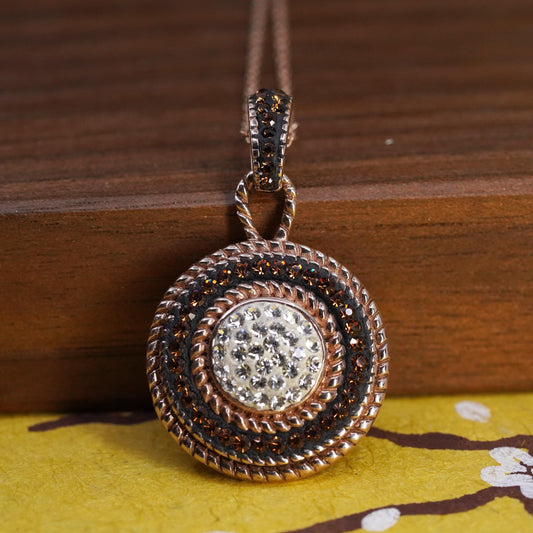 18”, vermeil rose gold Sterling silver necklace, 925 cluster crystal pendant