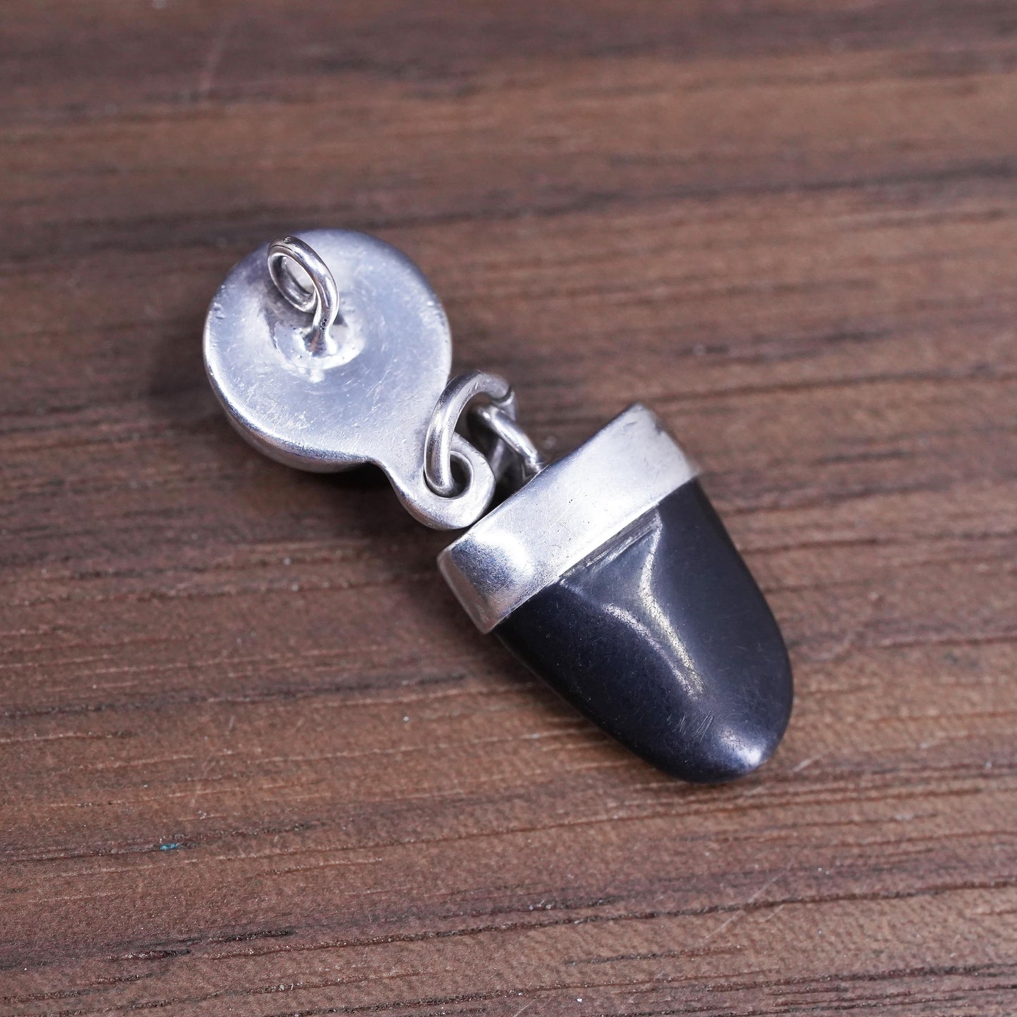 Vintage Mexican Sterling 925 silver handmade pendant with onyx