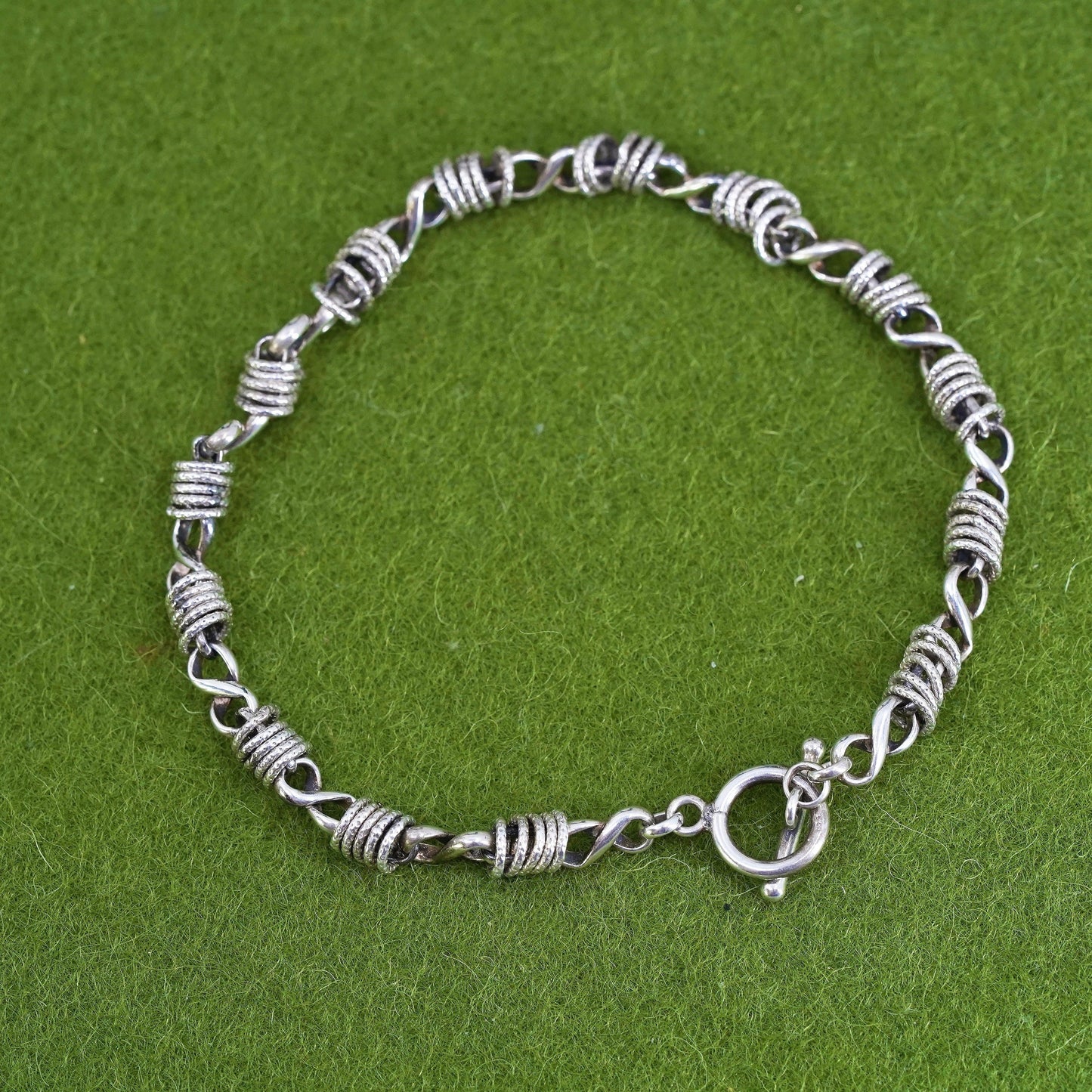 7" , sterling silver charm bracelet, 925 bold circle chain with Toggle Closure