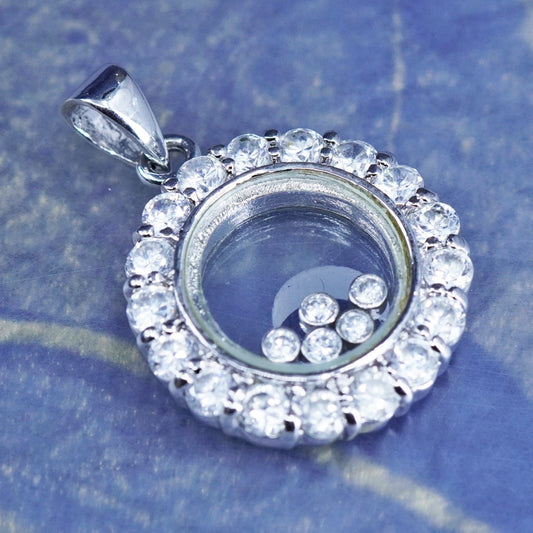vintage Sterling 925 silver handmade circle pendant with dancing cz