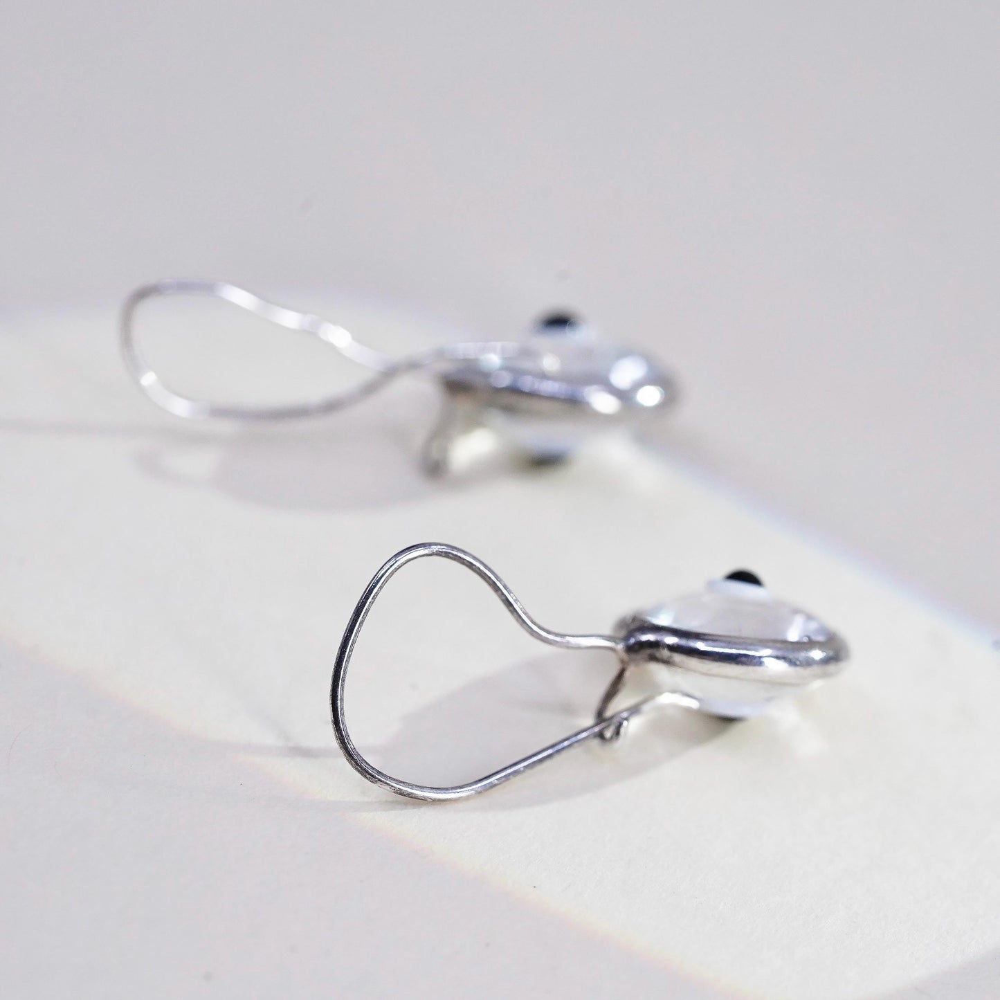 Vintage 925 Sterling silver handmade earrings with glass evil eye dangles