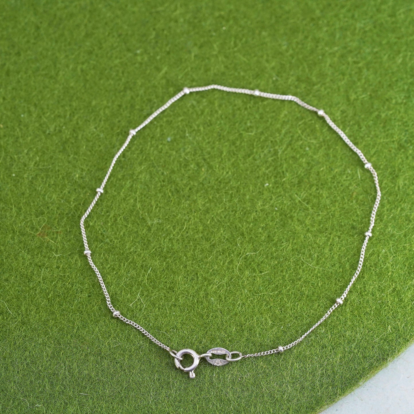 7.75”, 1mm, Vintage sterling silver bracelet, 925 twisted curb chain with beads