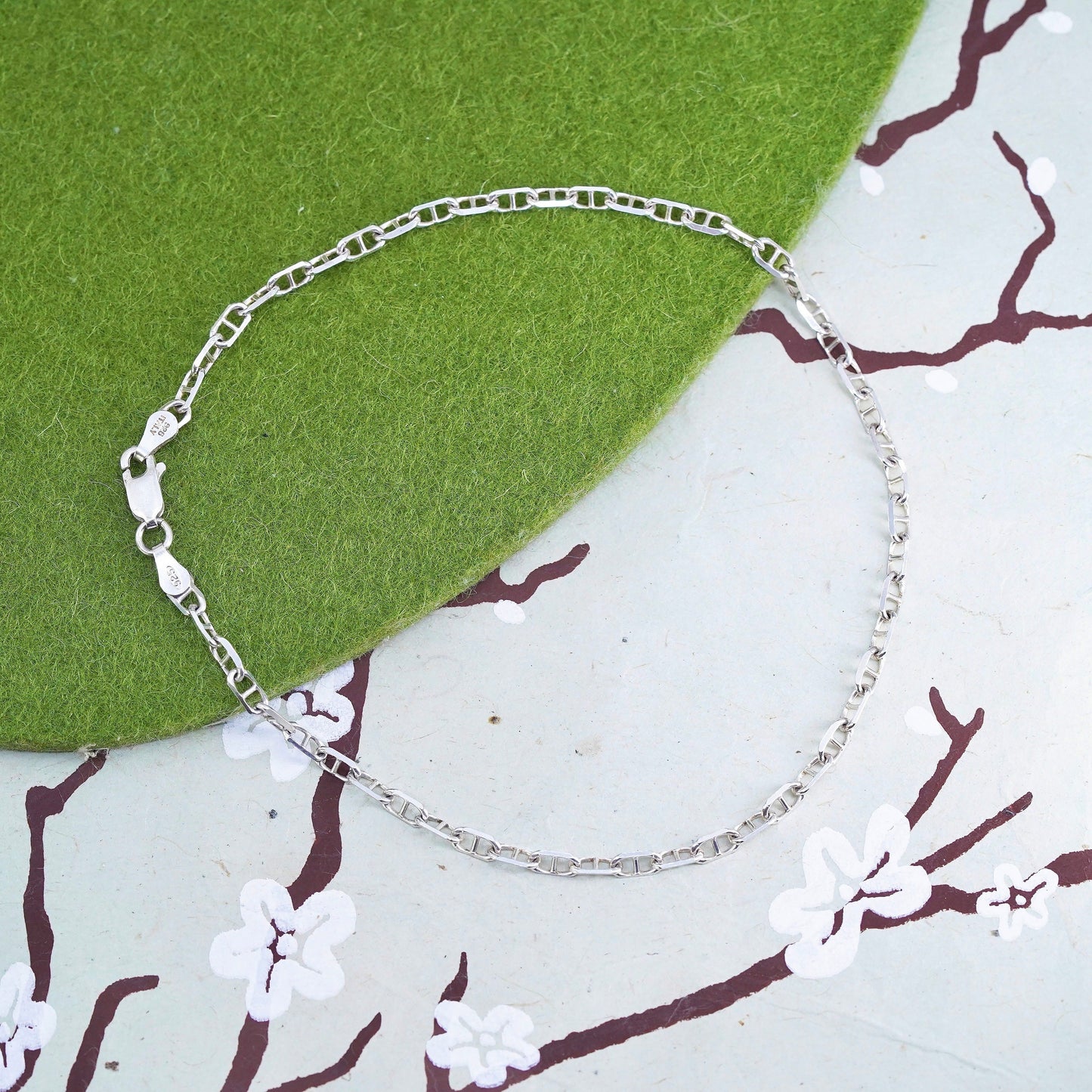 10", sterling silver link bracelet, Italy 925 silver anchor chain anklet