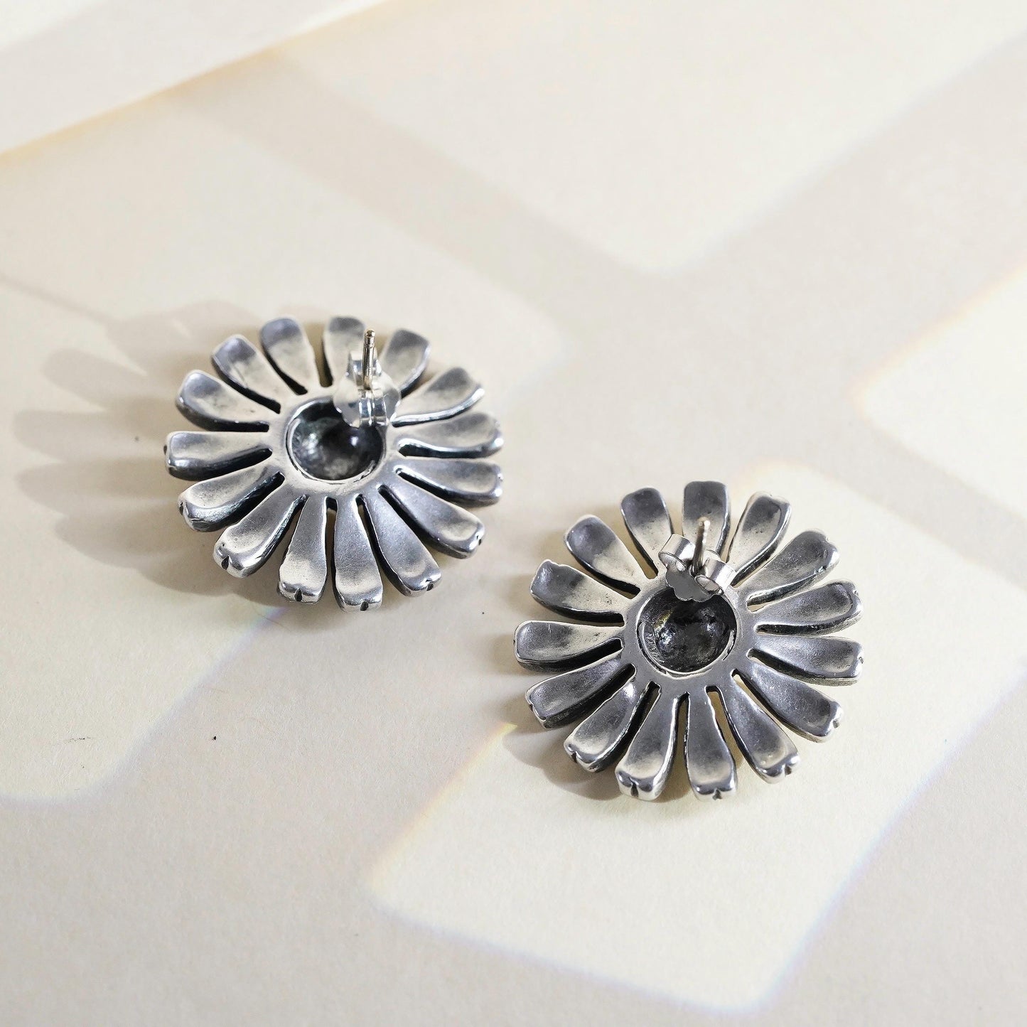Vintage MMA Metropolitan Museum two tone Cluster CZ Daisy Flower Studs Earrings
