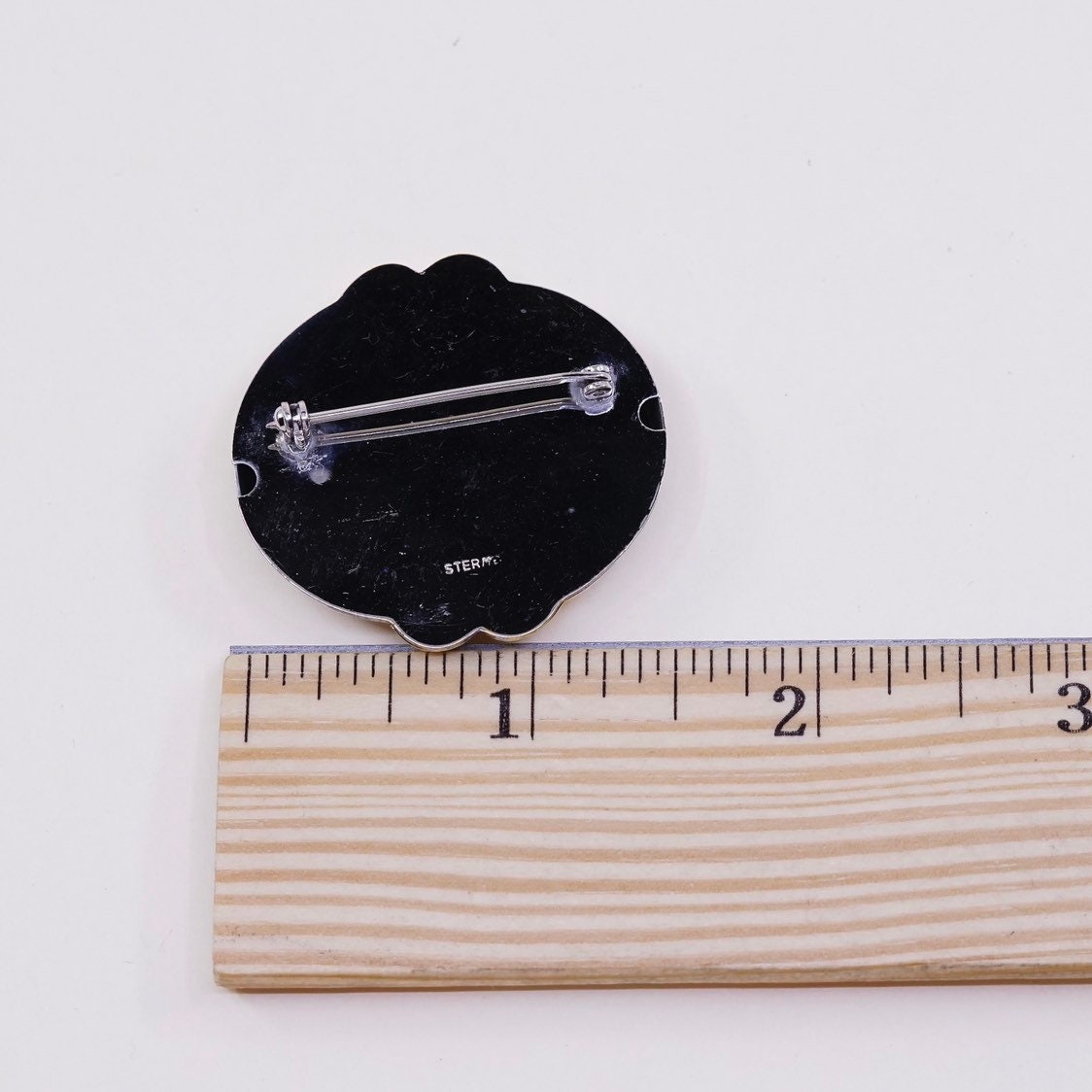 Vintage two tone Sterling silver handmade brooch, Ribbed 925 silver modernist pin, stamped Ster