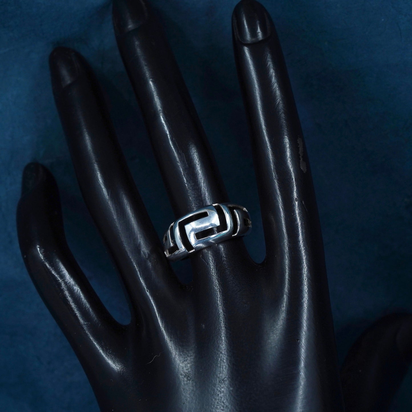 Size 7, vintage Sterling silver handmade ring, 925 silver band with Greek key