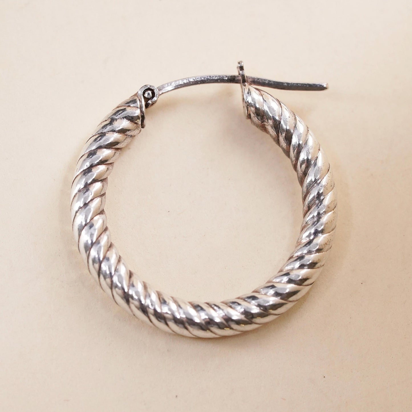 1", Vintage Italian sterling silver loop single earring, primitive twisted hoop
