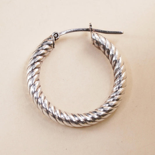 1", Vintage Italian sterling silver loop single earring, primitive twisted hoop
