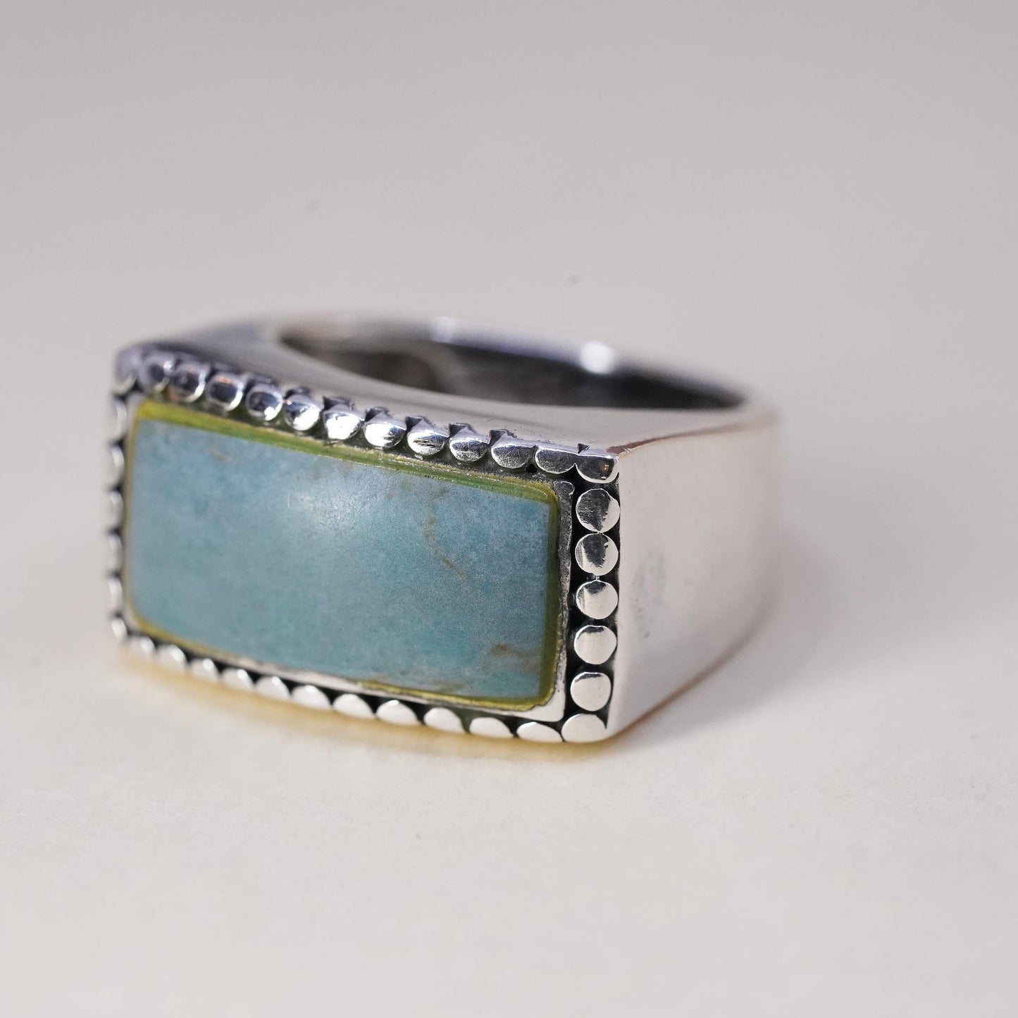 Size 5.5, Vintage Sterling silver handmade ring, 925 statement band turquoise