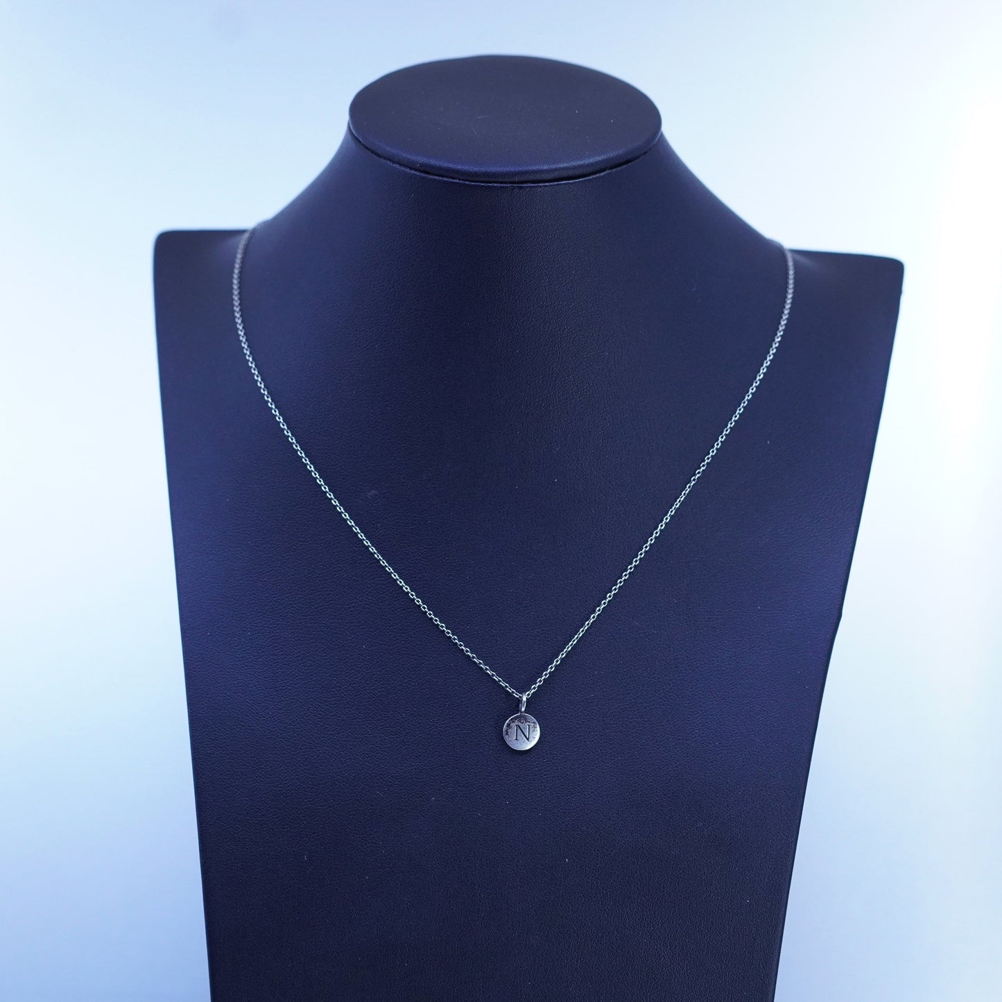 18”, Sterling silver necklace, 925 circle chain with initial letter N pendant