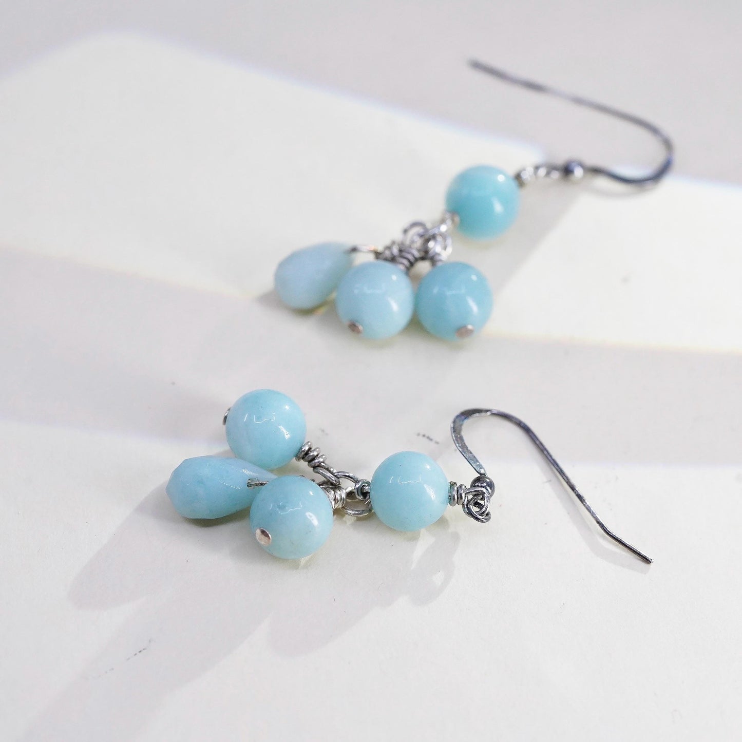Vintage 925 Sterling silver handmade earrings with Larimar beads