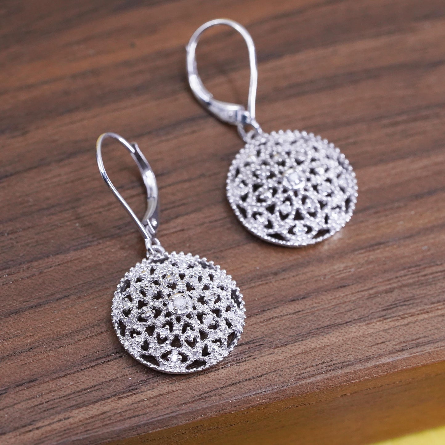 vintage Sterling silver handmade earrings, 925 flower rose with cluster diamond