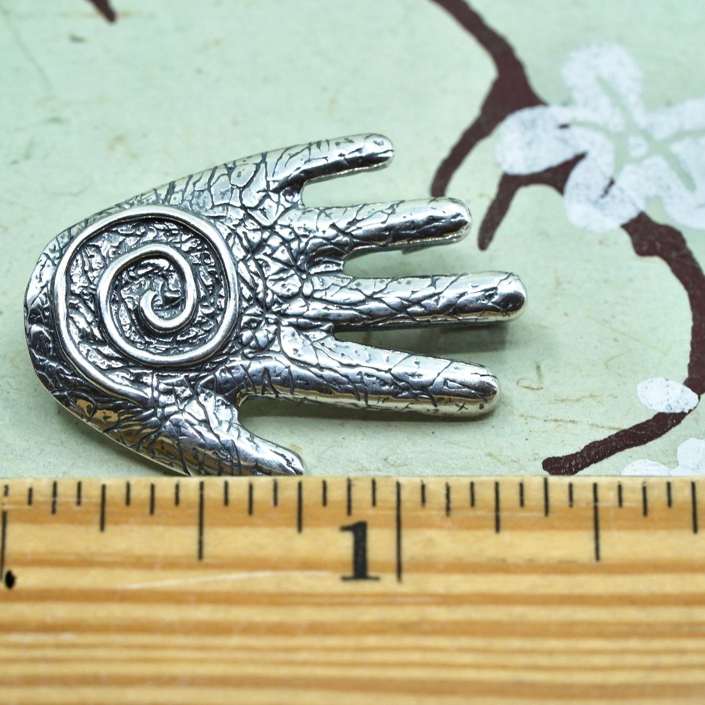 Sterling silver handmade brooch, 925 spiral hand healing and protection pendant