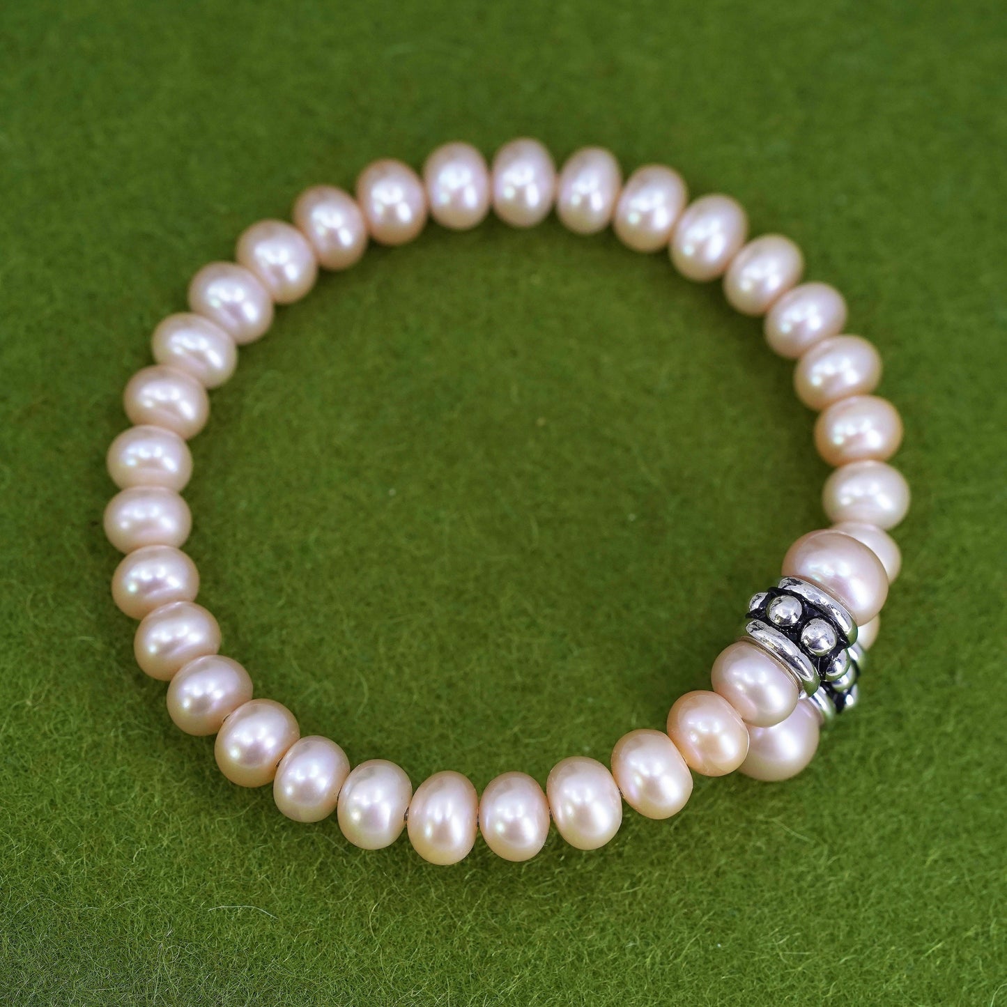 6.5”, vintage sterling silver bracelet, 925 cuff wrap bangle with 8mm pearl