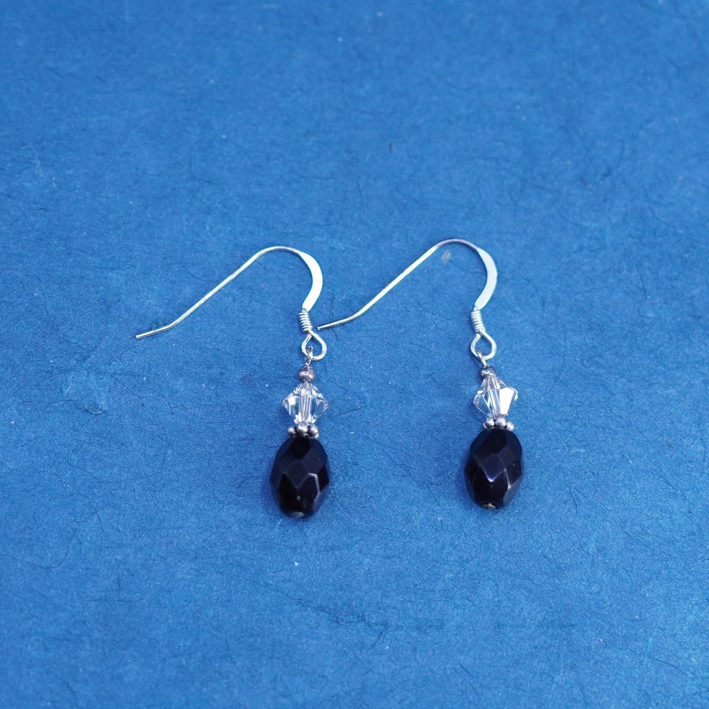 Vintage Sterling Silver 925 earrings with Black Onyx and crystal