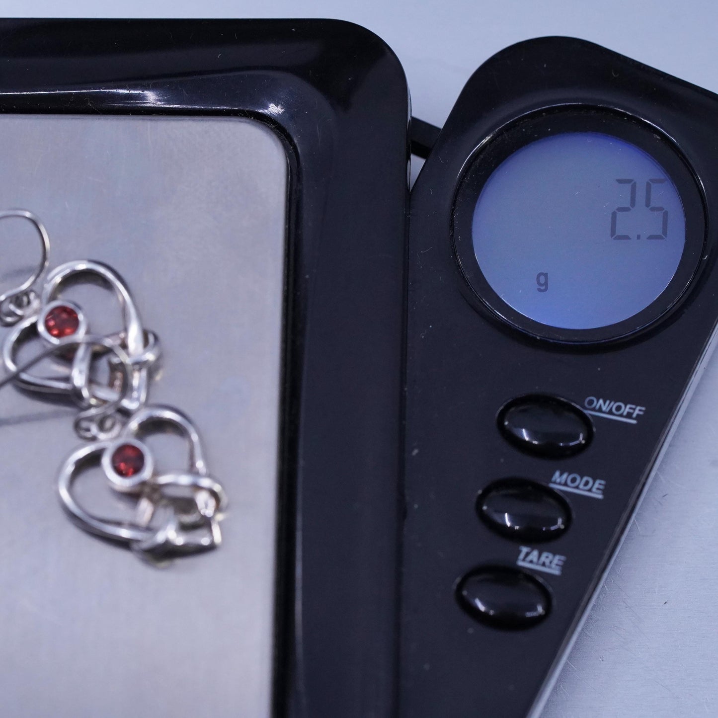 Vintage Sterling 925 silver heart earrings with garnet
