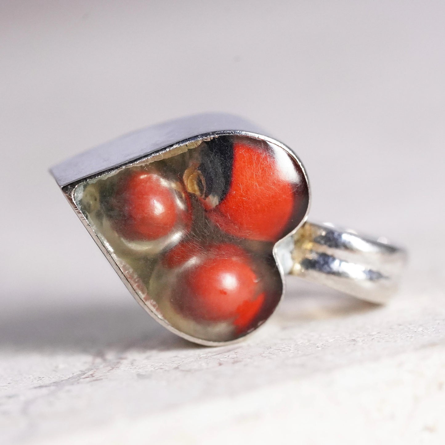 Vintage Sterling silver 950 handmade pendant with red bean