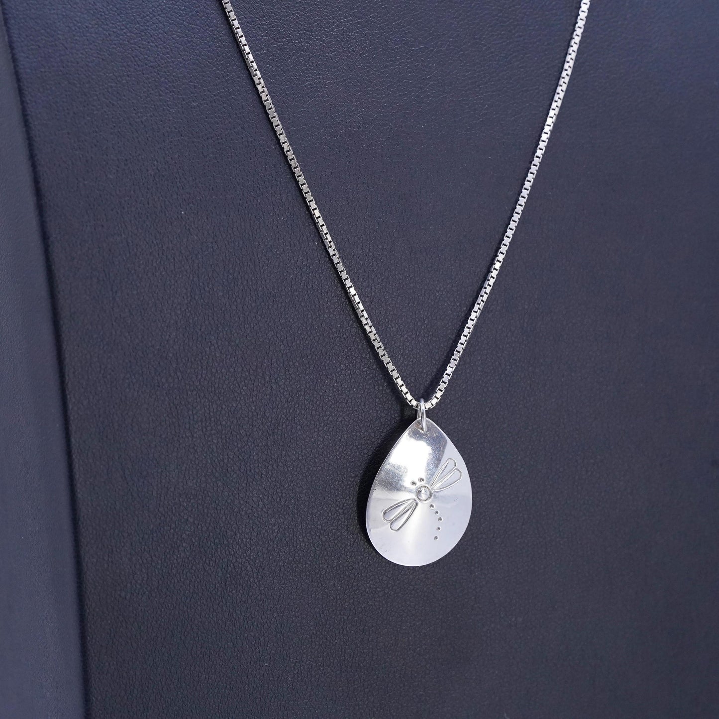 20", Italian sterling 925 silver box necklace dragonfly teardrop tag pendant