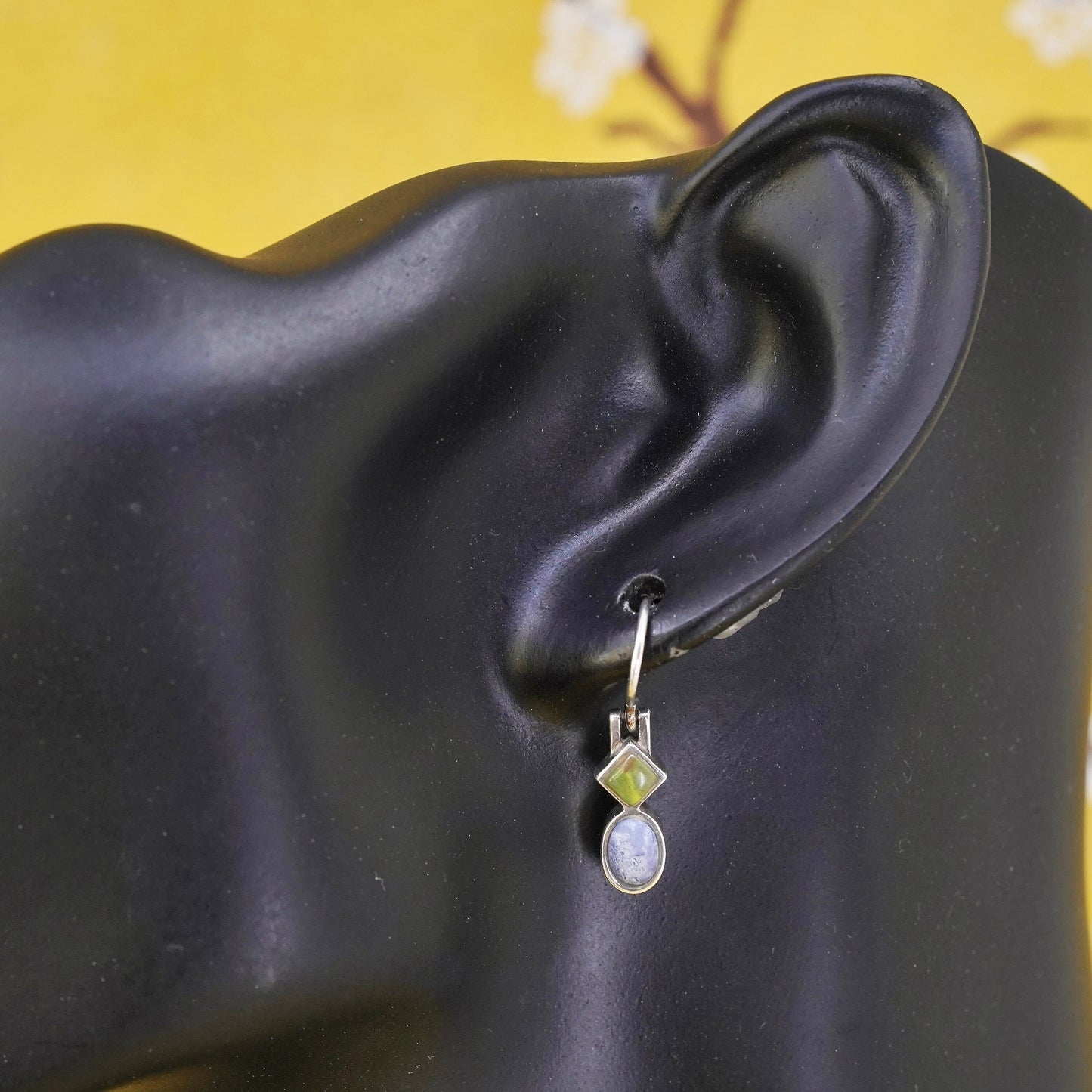 Vintage sterling 925 silver handmade earrings with denim lapis lazuli bead