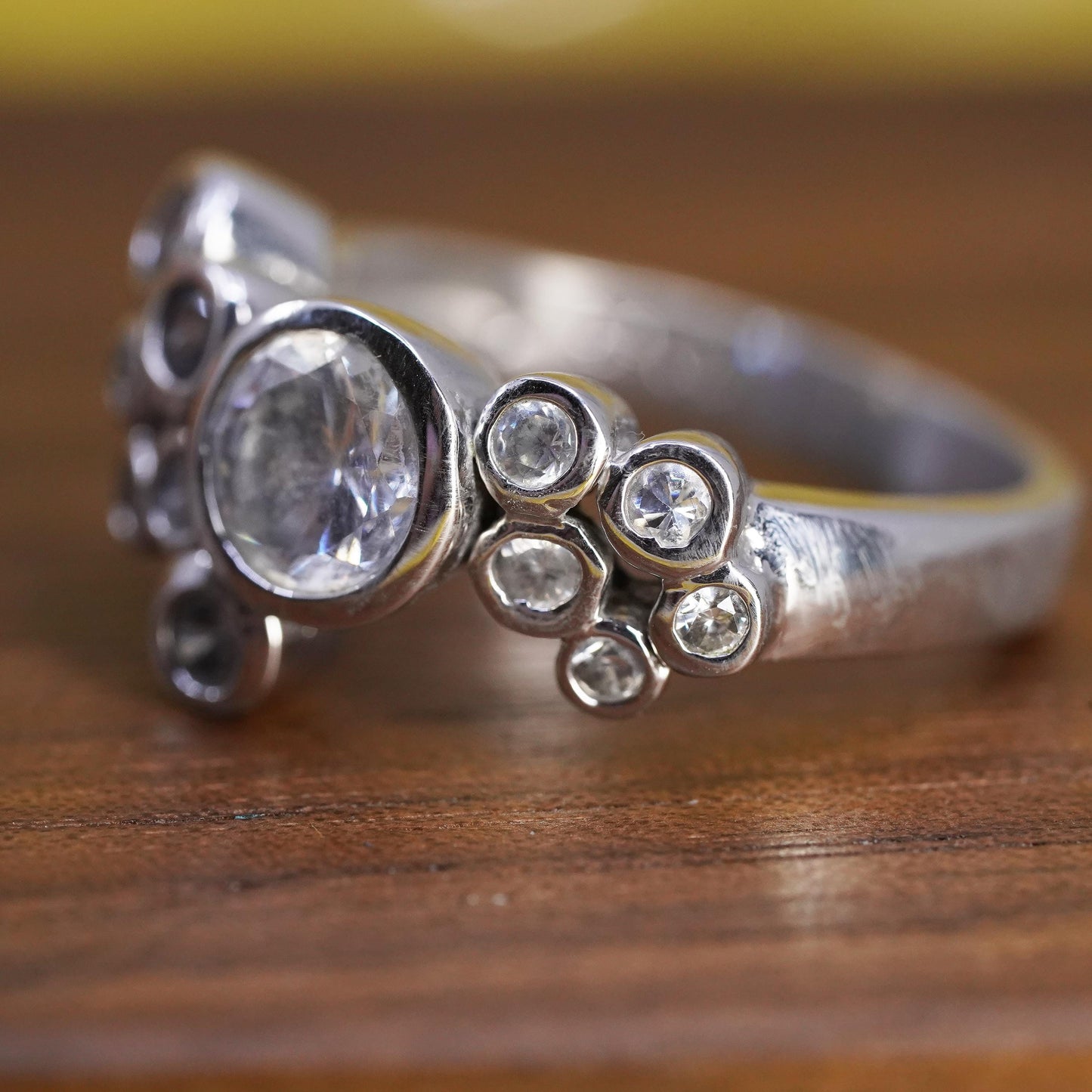 Size 8.25, vintage Sterling 925 silver anniversary engagement ring cluster cz