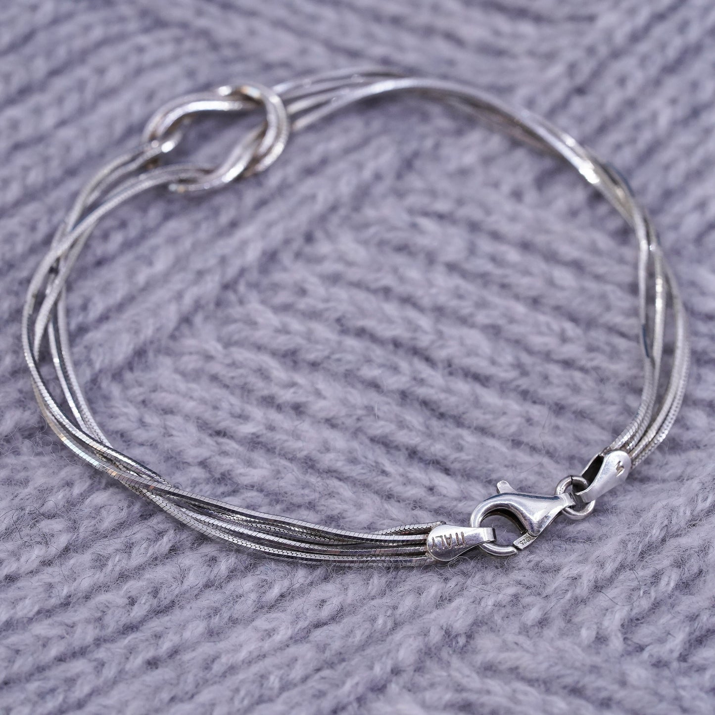 7.25”, Italian Sterling silver bracelet, 925 knotted multi strands snake chains
